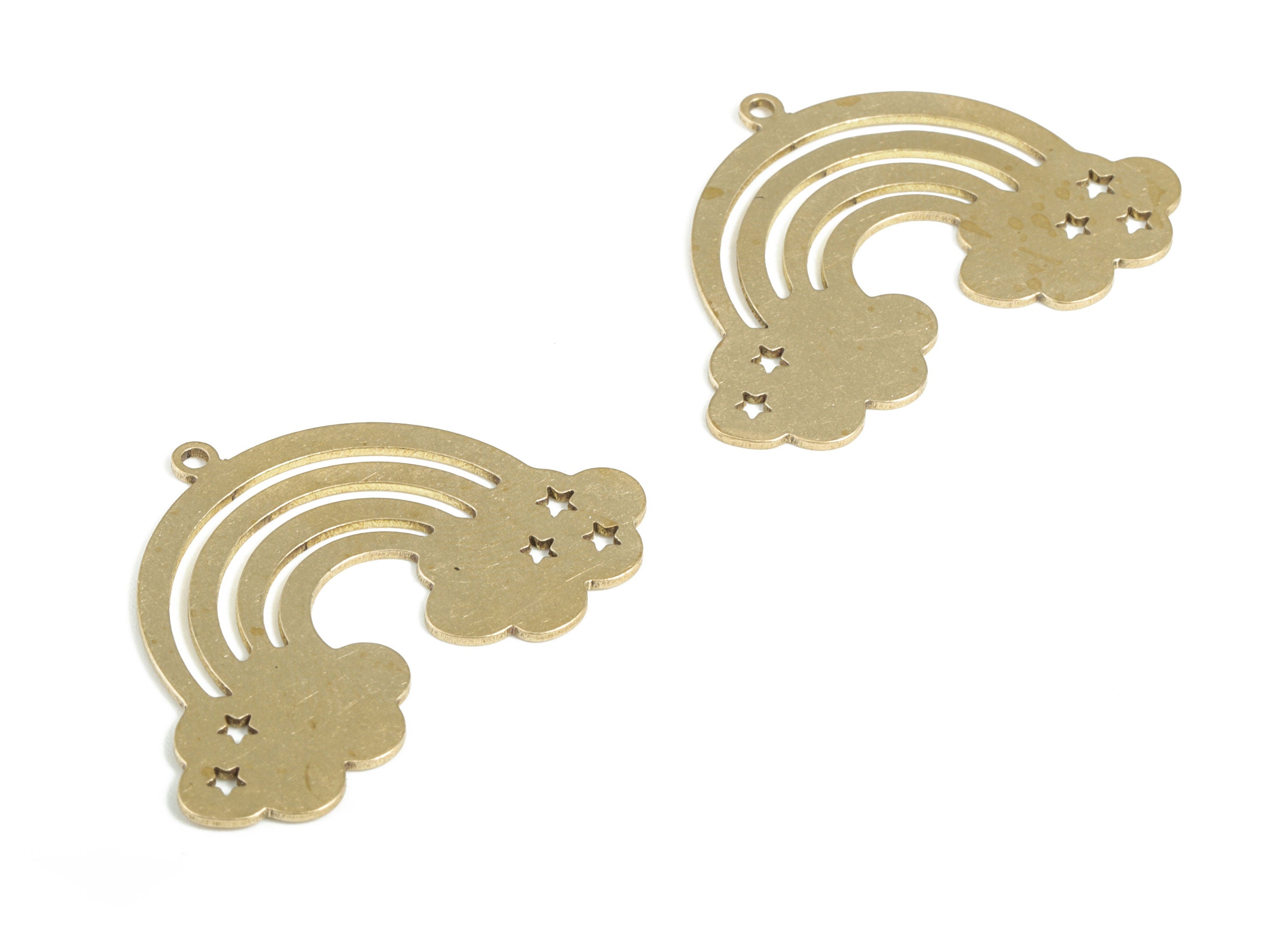 Brass Half-Moon Rainbow Earring Charms - Raw Brass Rainbow D Pendant - Earring Findings - Jewelry Supplies - 34.86x24.78x0.68mm - PP3765 - DOMEDBAZAAR