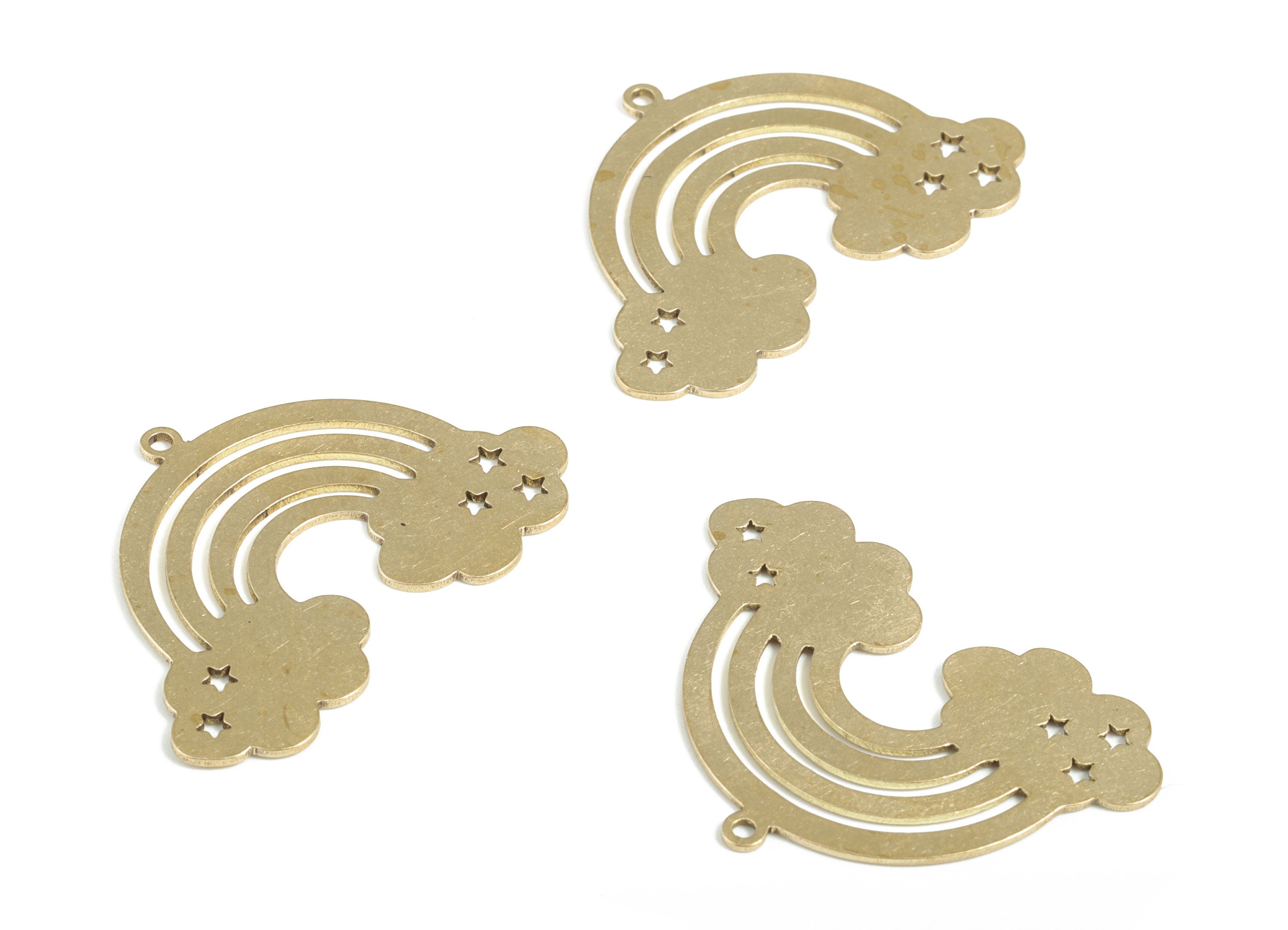 Brass Half-Moon Rainbow Earring Charms - Raw Brass Rainbow D Pendant - Earring Findings - Jewelry Supplies - 34.86x24.78x0.68mm - PP3765 - DOMEDBAZAAR