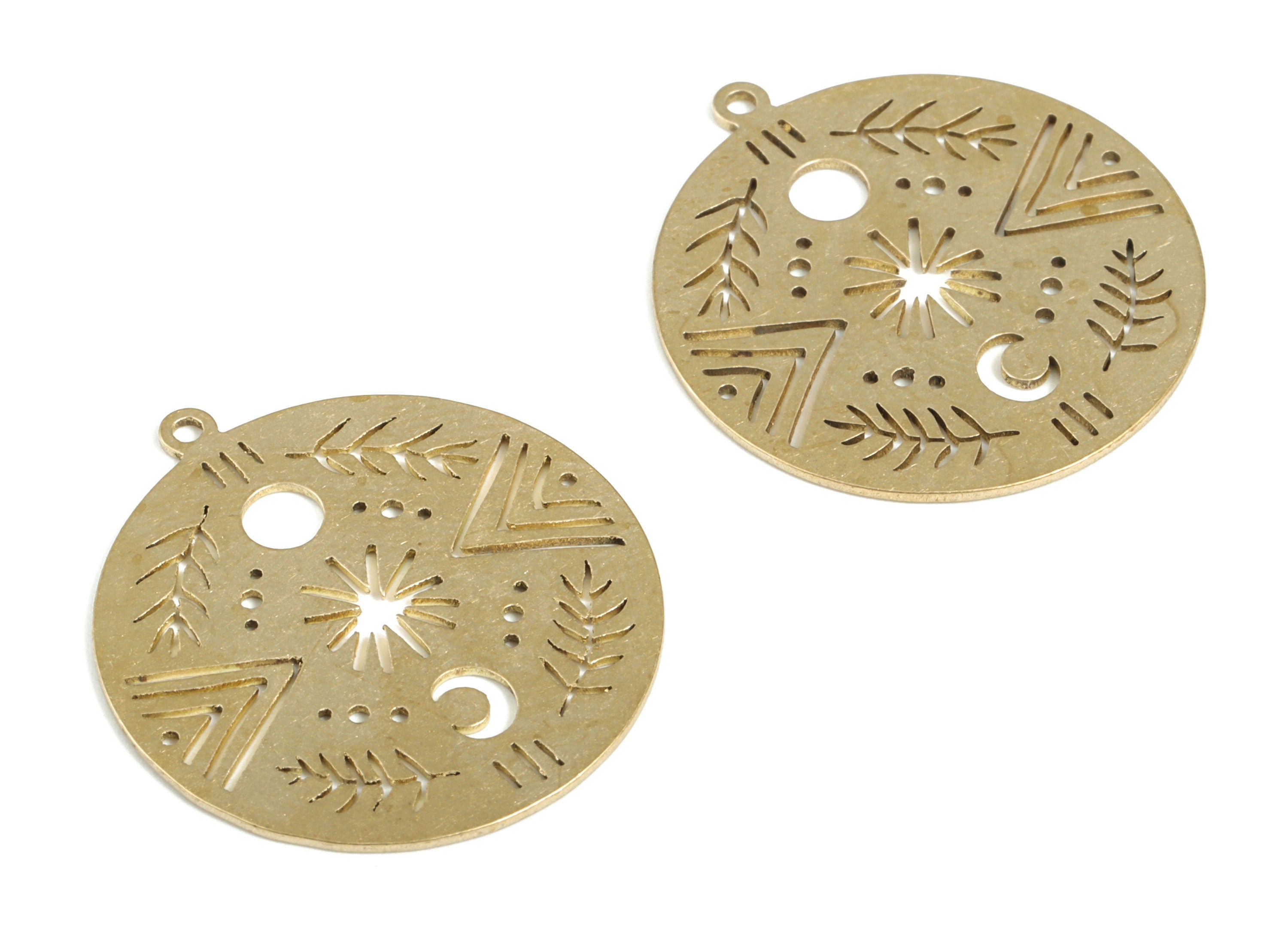 Brass Triangle Moon Tree Earring Charms - Raw Brass Triangle Round Pendant – Jewelry Making Supplies – 28.68x26x0.71mm - PP3776 - DOMEDBAZAAR