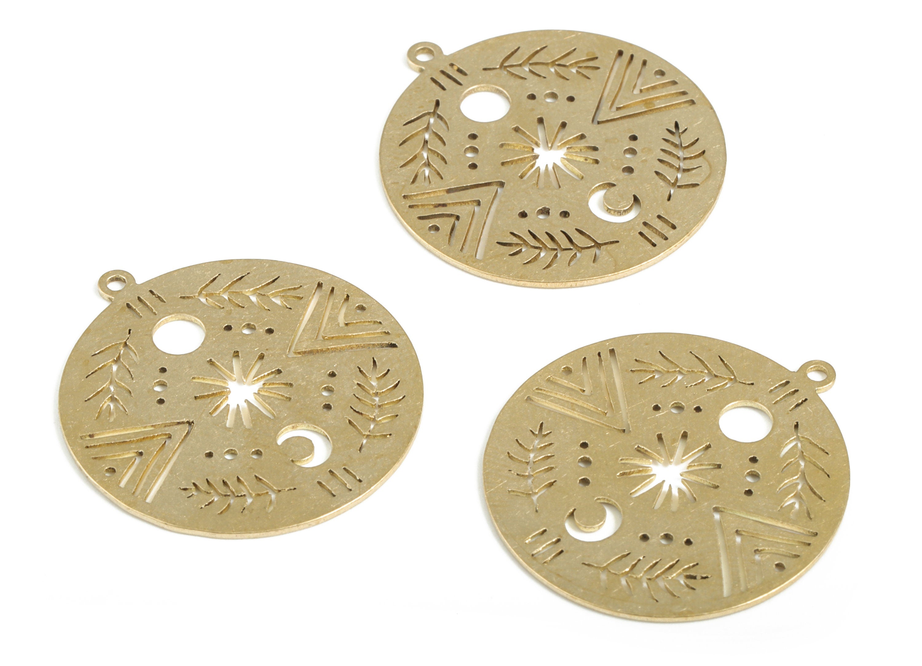 Brass Triangle Moon Tree Earring Charms - Raw Brass Triangle Round Pendant – Jewelry Making Supplies – 28.68x26x0.71mm - PP3776 - DOMEDBAZAAR