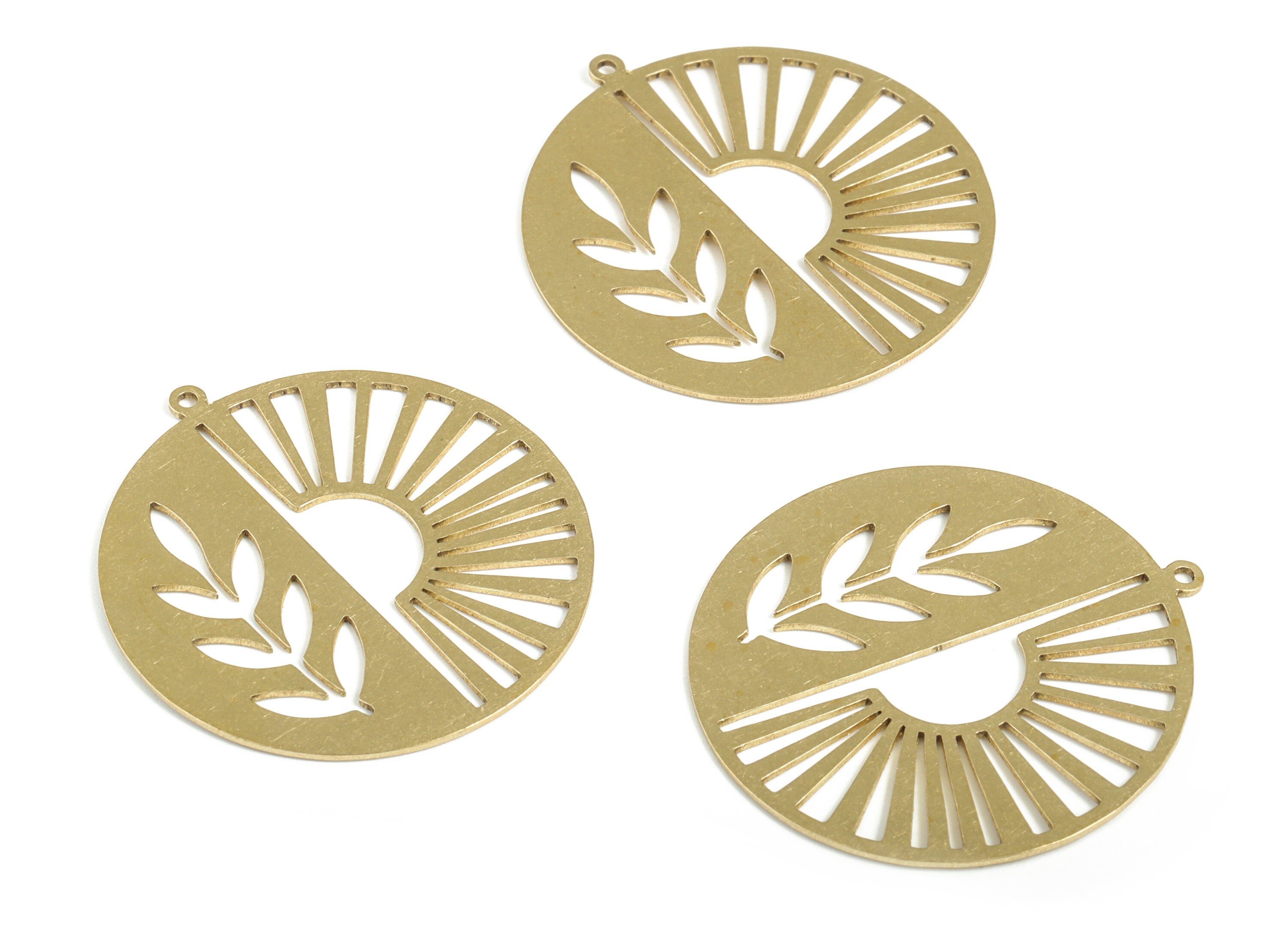 Brass Round Circle Tree Earring Charms - Raw Brass Circle Sun Tree Pendant - Jewelry Making Supplies - 37.62x35.01x0.68mm - PP3777 - DOMEDBAZAAR