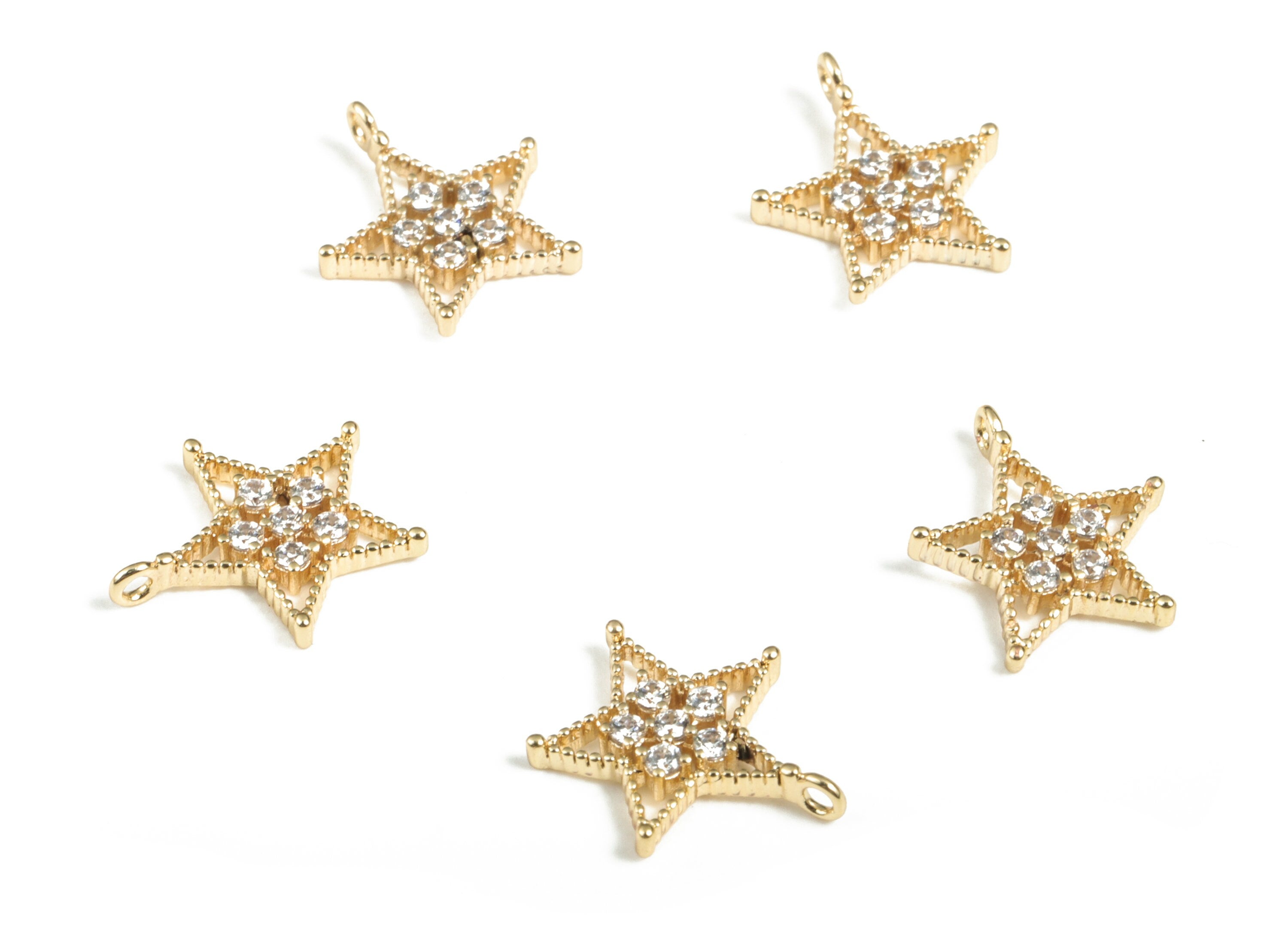Brass Star Earring Charms With Zircons - Gold Star Pendant - 18K Real Gold Plated Brass - Jewelry Supplies - 11.75x9.93x1.64mm - RGP2808 - DOMEDBAZAAR