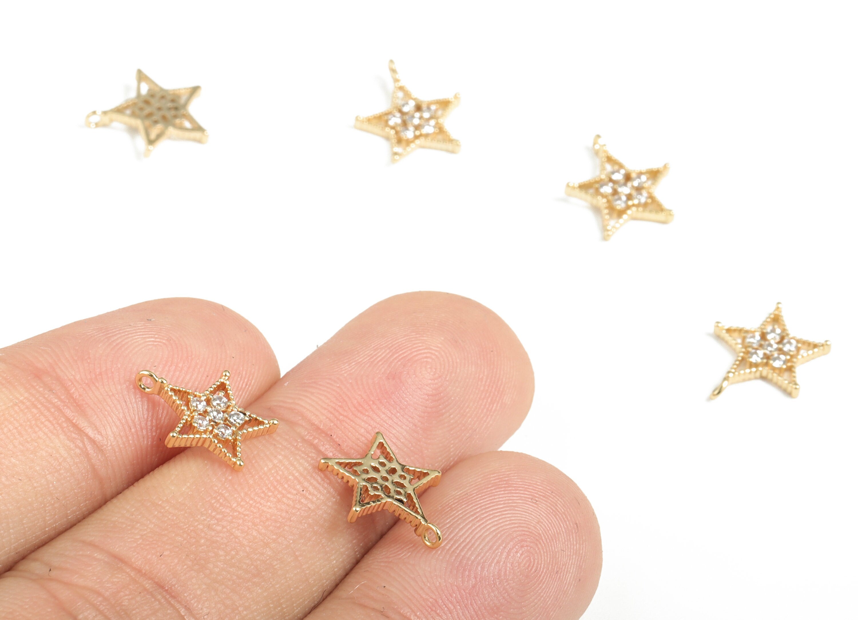 Brass Star Earring Charms With Zircons - Gold Star Pendant - 18K Real Gold Plated Brass - Jewelry Supplies - 11.75x9.93x1.64mm - RGP2808 - DOMEDBAZAAR