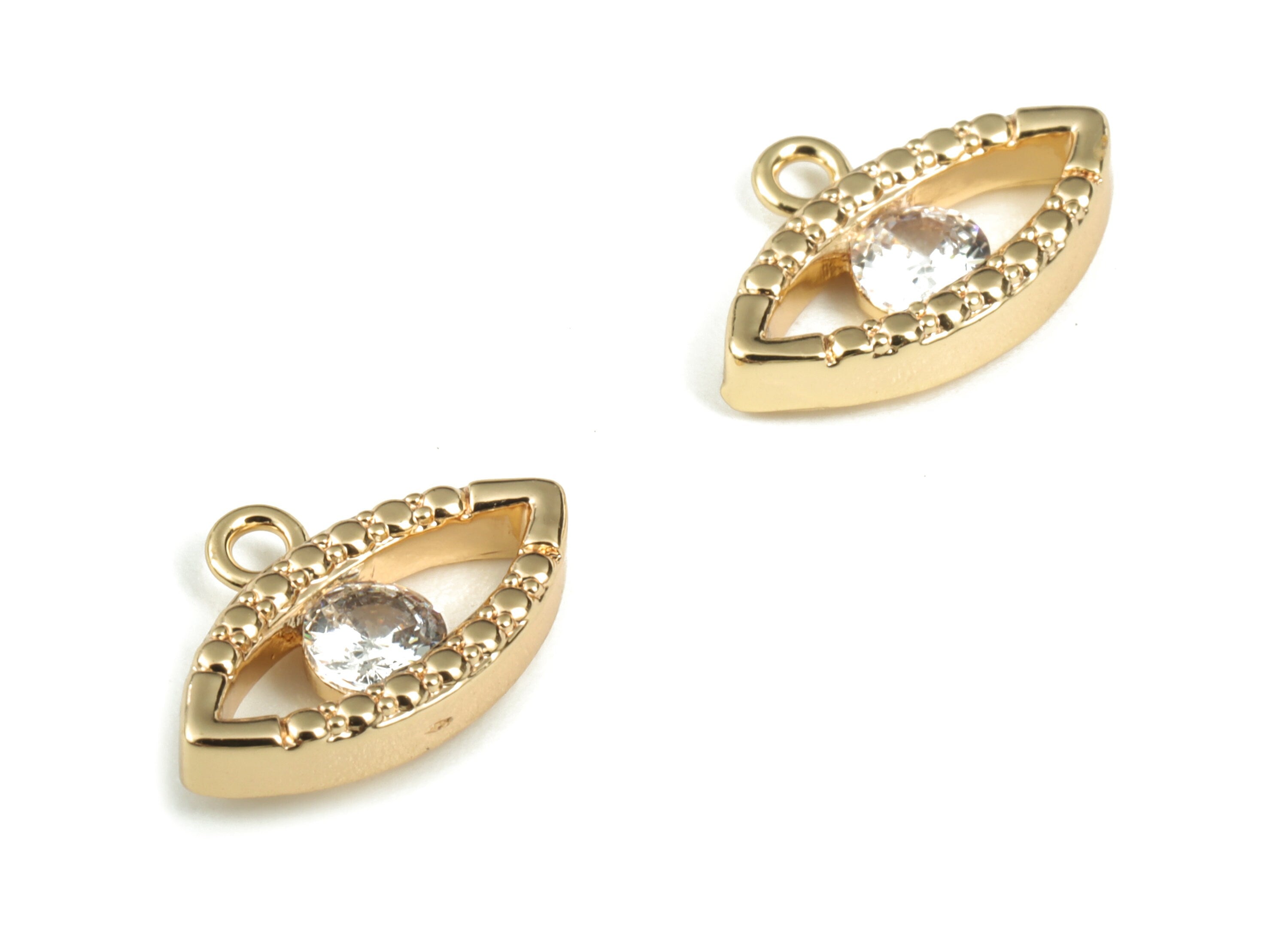 Brass Eye Earring Charms With Zircons - Gold Eye Pendant - 18K Real Gold Plated Brass - Jewelry Supplies - 12.8x8.89x2.36mm - RGP2809 - DOMEDBAZAAR