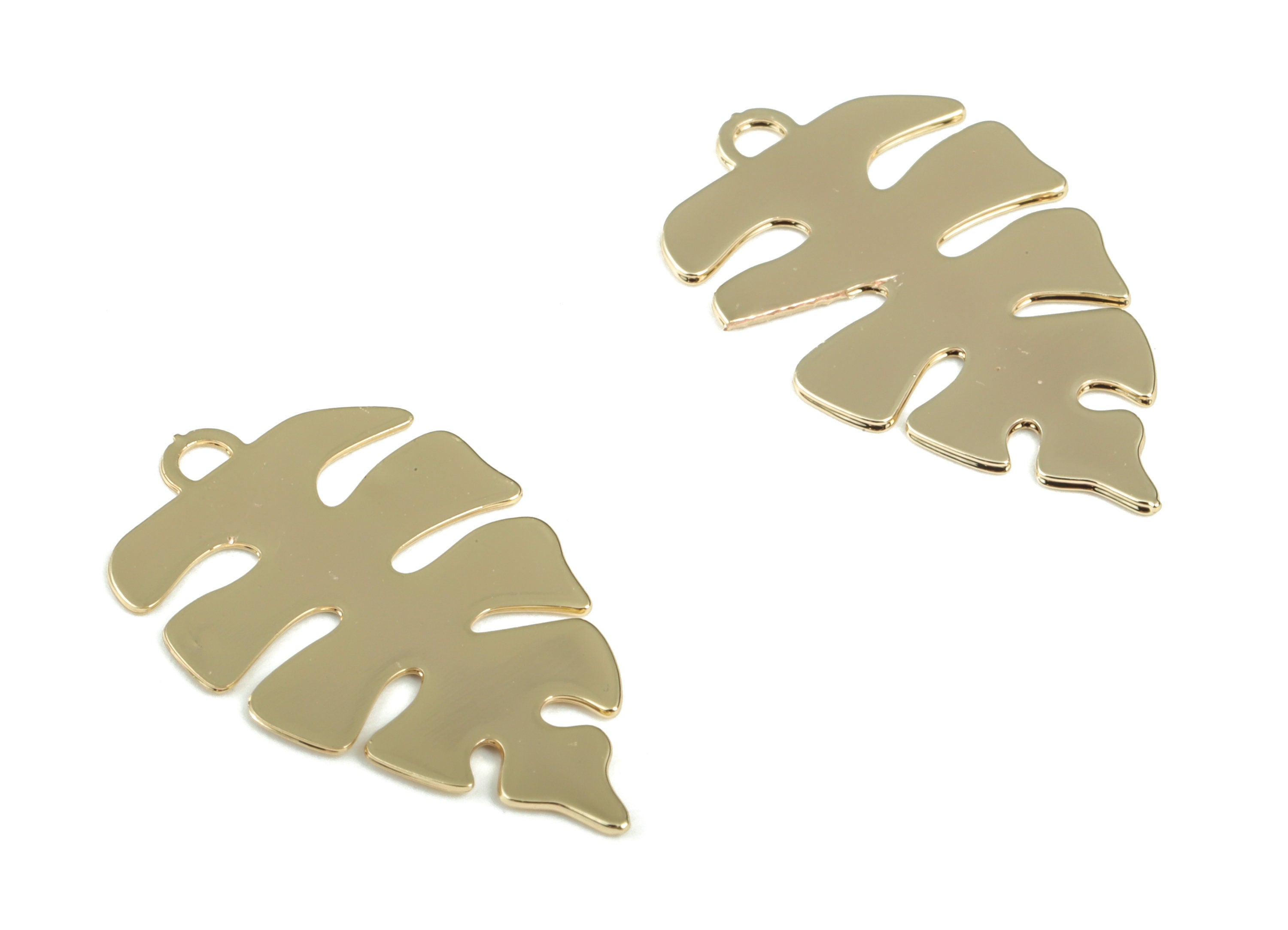 Brass Monstera Earring Charms - 18K Real Gold Plated Brass Monstera Pendant - Jewelry Making Supplies - 21.56x12.99x0.44mm - RGP2814G - DOMEDBAZAAR