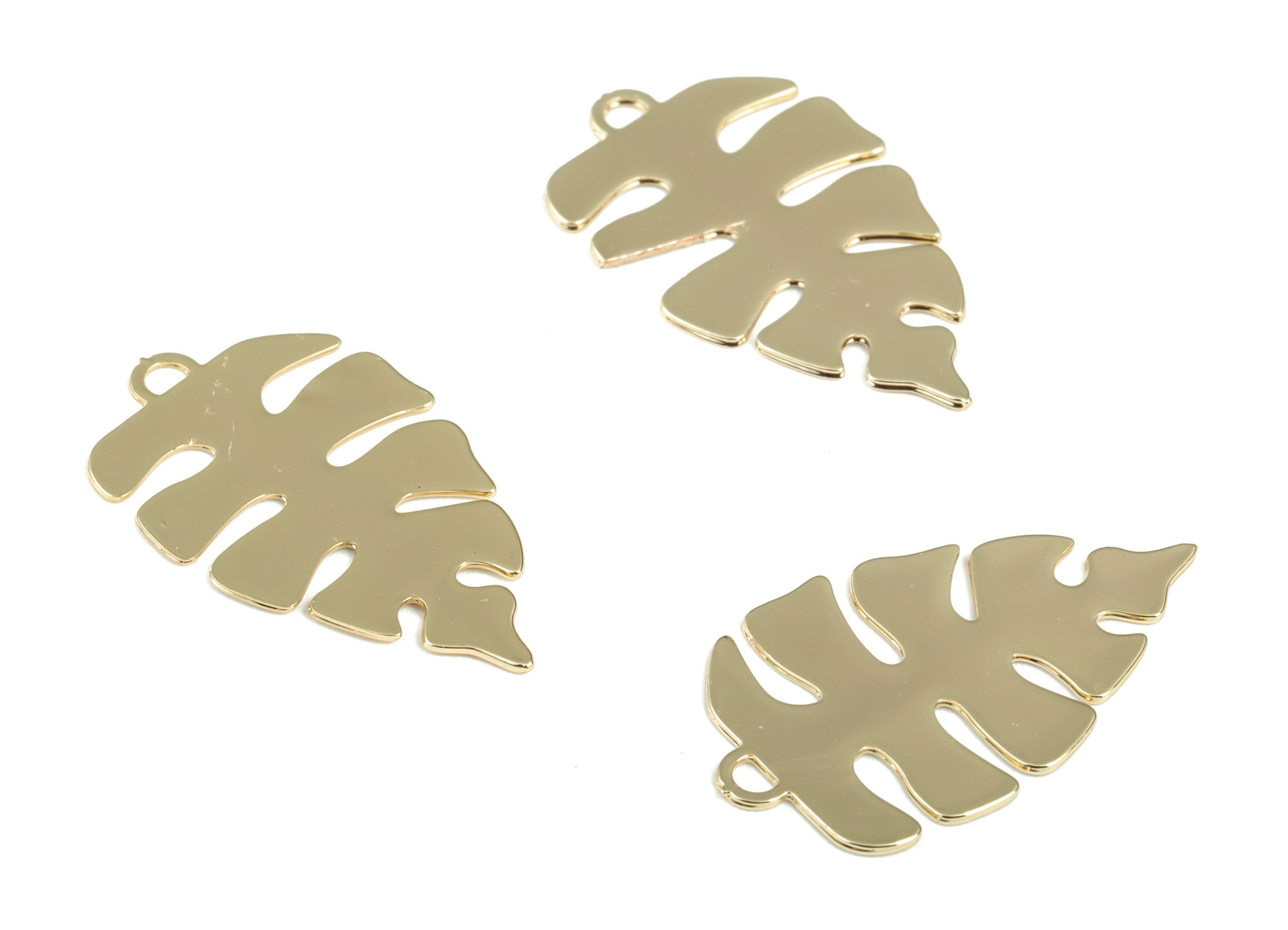 Brass Monstera Earring Charms - 18K Real Gold Plated Brass Monstera Pendant - Jewelry Making Supplies - 21.56x12.99x0.44mm - RGP2814G - DOMEDBAZAAR