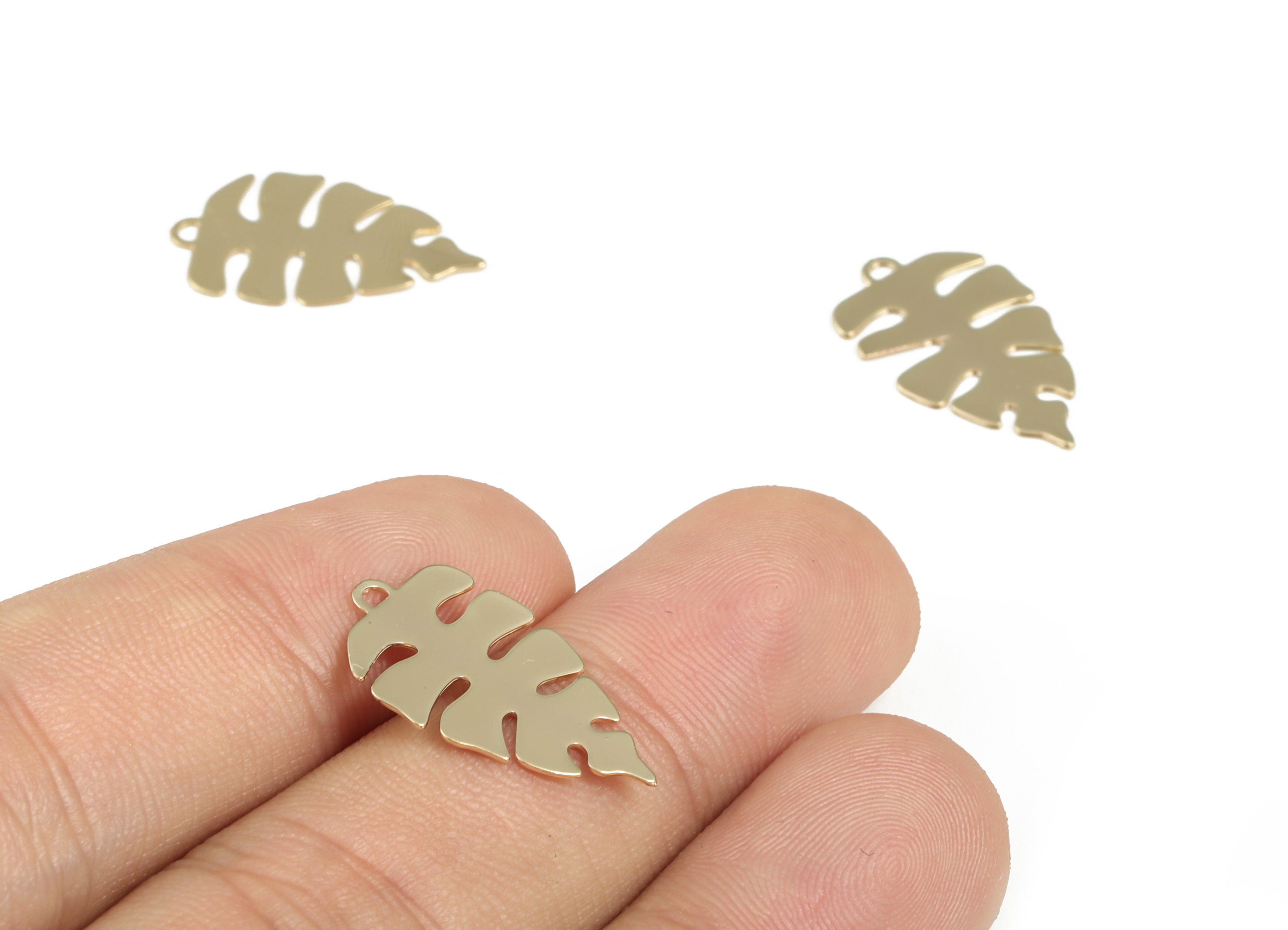 Brass Monstera Earring Charms - 18K Real Gold Plated Brass Monstera Pendant - Jewelry Making Supplies - 21.56x12.99x0.44mm - RGP2814G - DOMEDBAZAAR