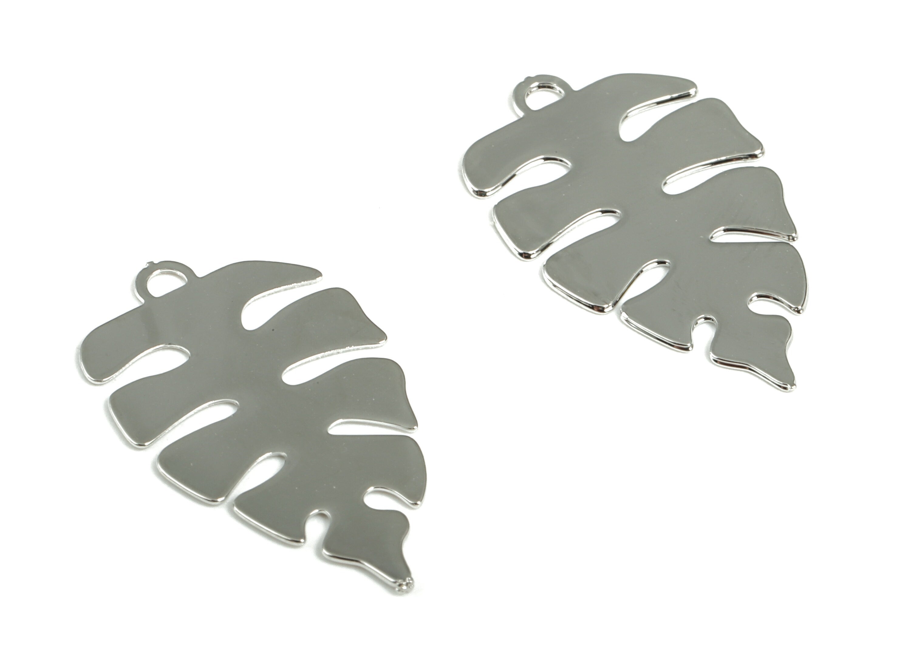 Brass Monstera Earring Charms - 18K Real White Gold Plated Brass Monstera Pendant - Jewelry Making Supplies - 21.56x12.99x0.44mm - RGP2814S - DOMEDBAZAAR