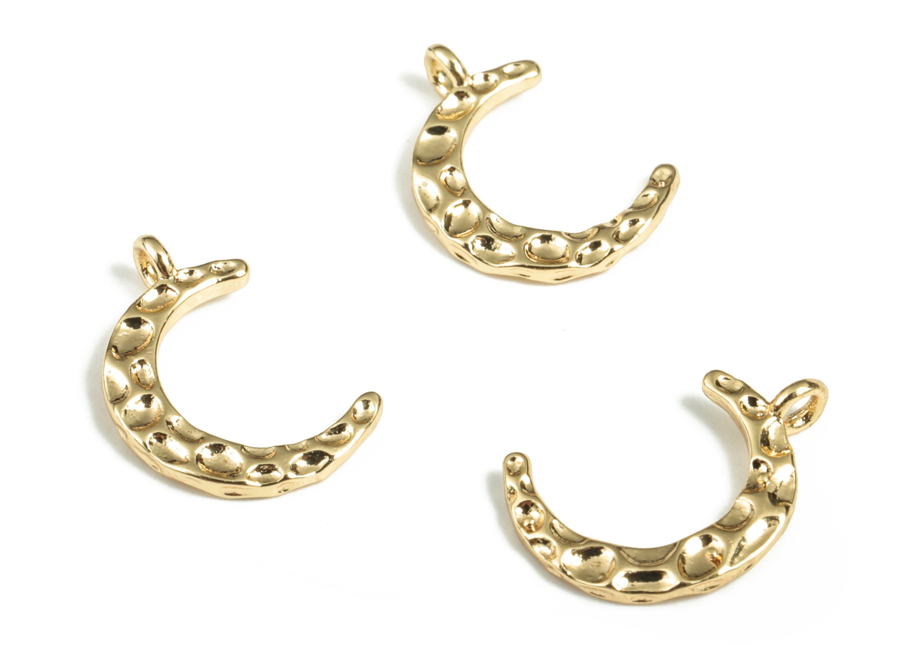 Brass Hammered Moon Earring Charms - Gold Moon Pendant - 18K Real Gold Plated Brass – Jewelry Making Supplies - 12.83x9.42x1.45mm - RGP2819 - DOMEDBAZAAR