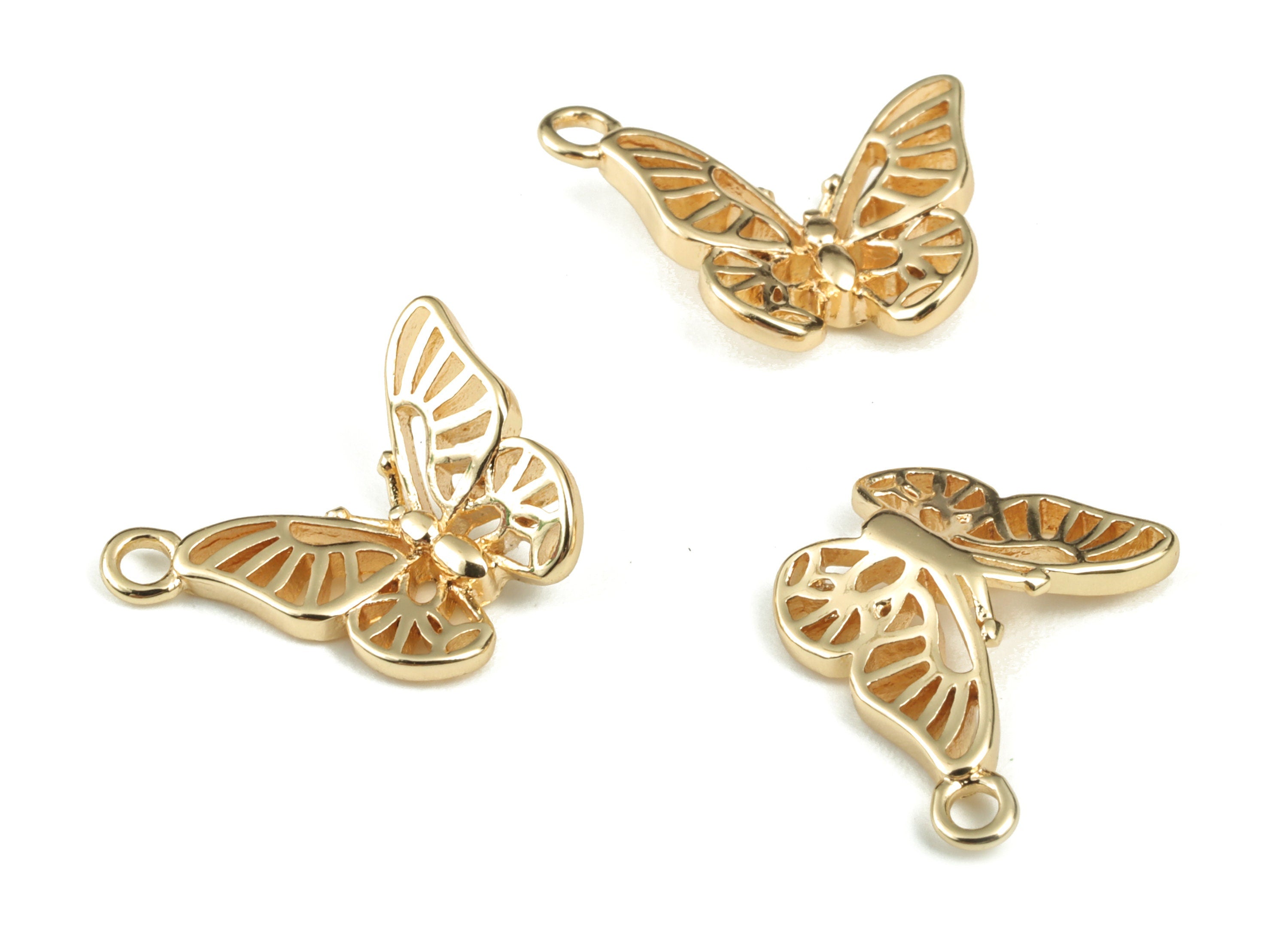 Brass Butterfly Earring Charms - Gold Butterfly Pendant - 18K Real Gold Plated Brass - Jewelry Making Supplies – 14.97x11.14x2.9mm - RGP2822 - DOMEDBAZAAR
