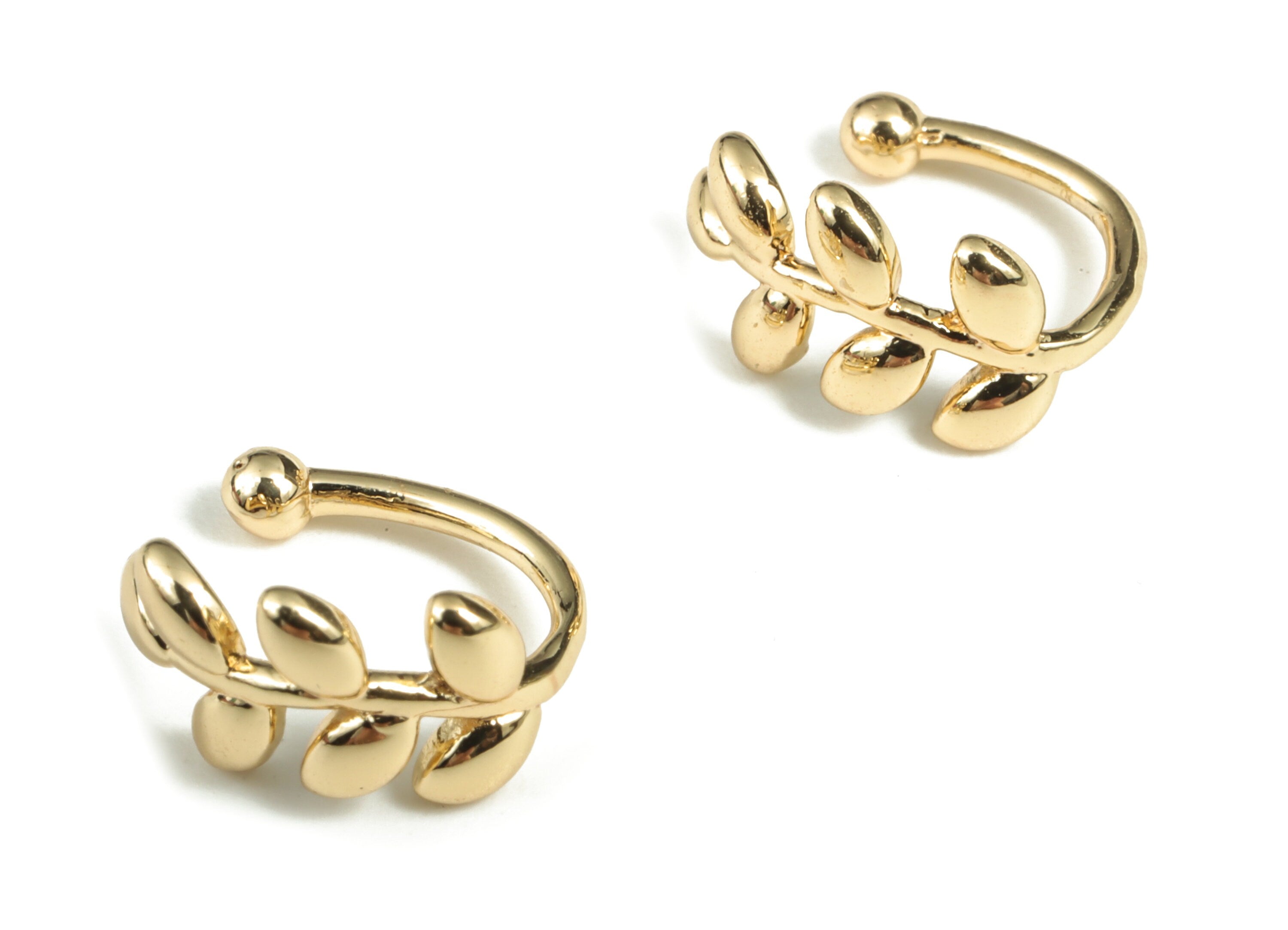 Brass Leaf Ear Cuff Earring Charms - 18K Real Gold Plated Brass – Earring Findings - Jewelry Making Supplies – 11.89x9.13x1.68mm - RGP2837 - DOMEDBAZAAR
