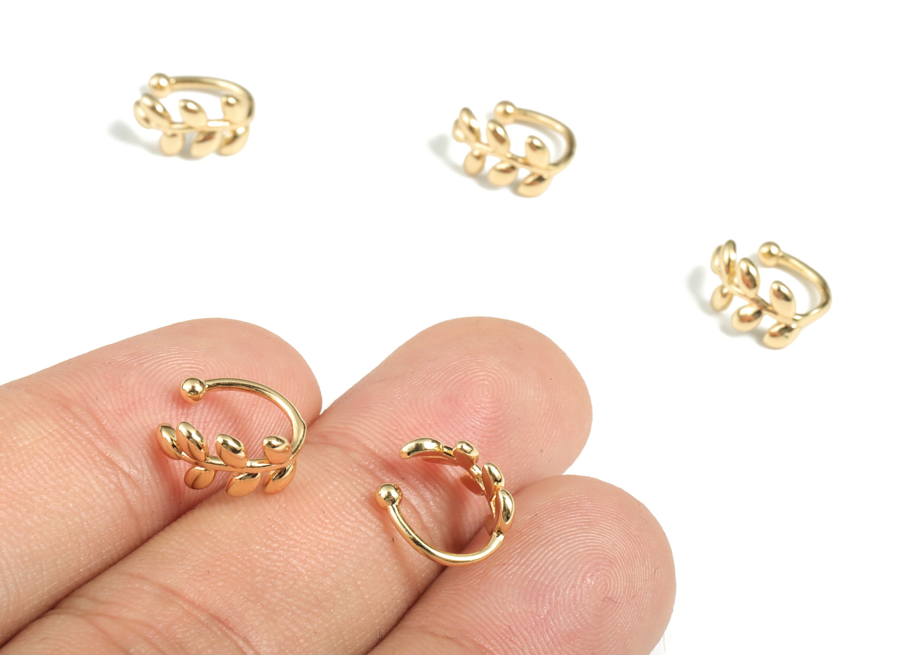Brass Leaf Ear Cuff Earring Charms - 18K Real Gold Plated Brass – Earring Findings - Jewelry Making Supplies – 11.89x9.13x1.68mm - RGP2837 - DOMEDBAZAAR