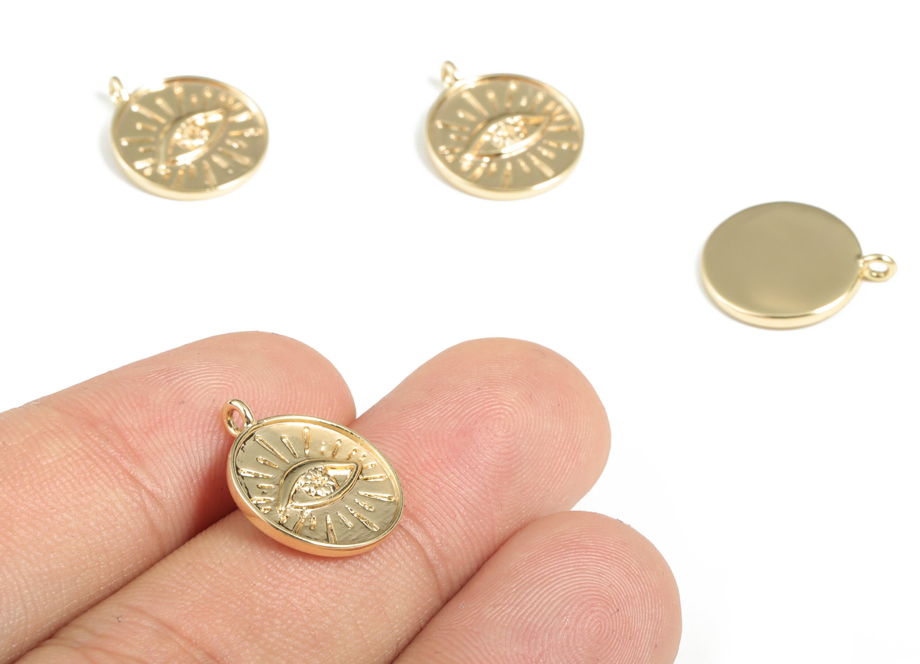 Brass Round Eye Earring Charms - Gold Sun Eye Pendant - 18K Real Gold Plated Brass - jewelry Making Supplies - 16.71x13.97x1.57mm - RGP2849 - DOMEDBAZAAR