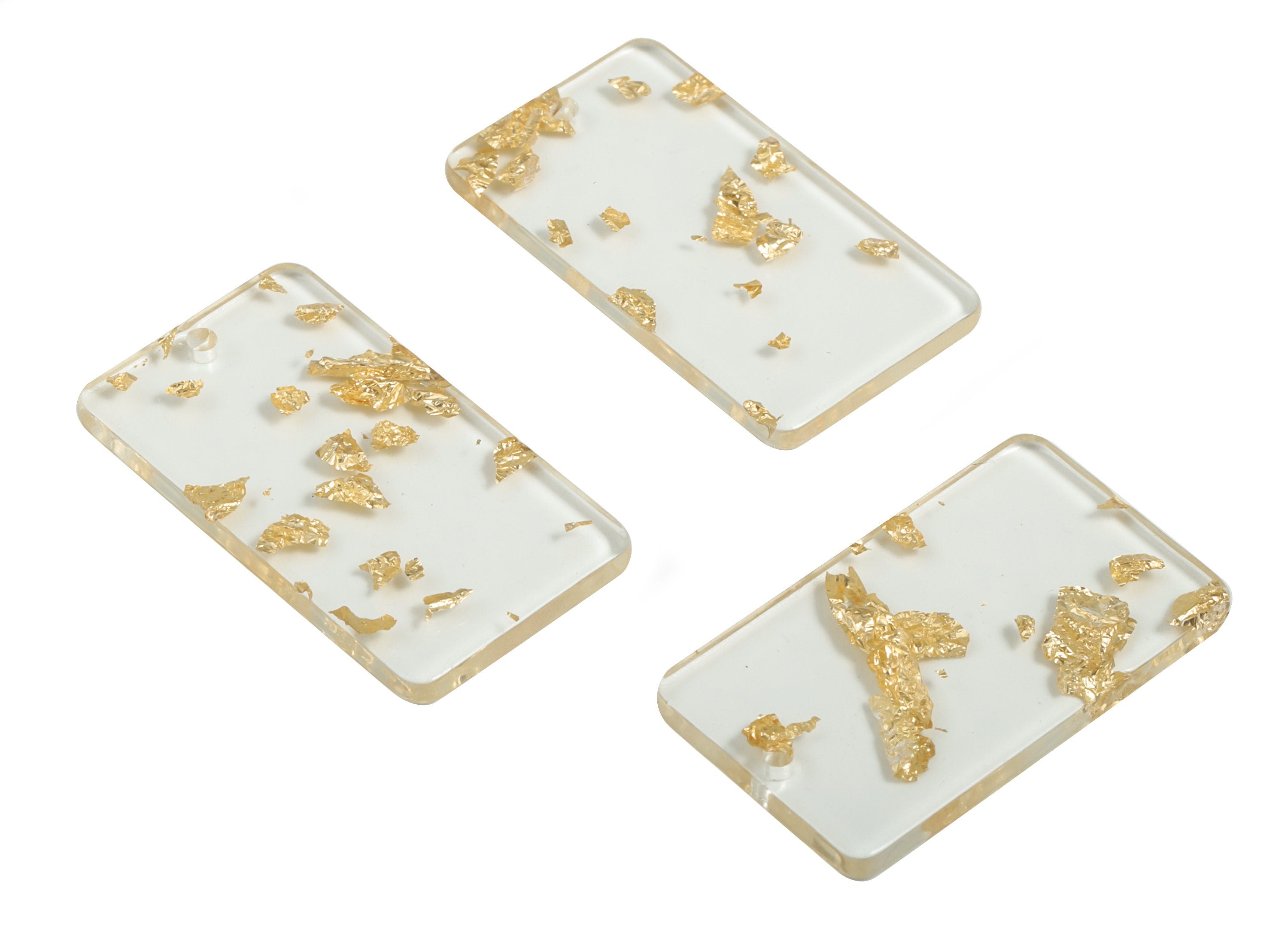 Acetate Rectangle Earring Charms - Rectangle Pendant - Gold Foil & Confetti - Color Code: A255 - 33.73x19.46x2.65mm - AC1217-A255 - DOMEDBAZAAR