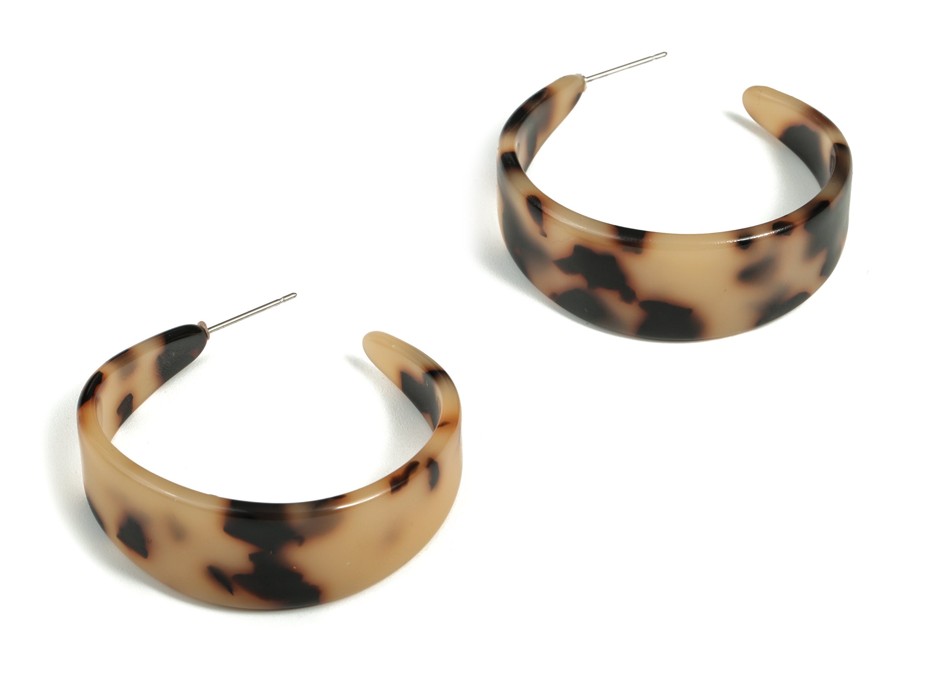 Open Hoop Earrings Stud - 1.6 inch Hoop Earring - Blonde Tortoise Shell Round Earring Post - Color Code: A08 - 41.8x14.7x2.58mm - AC1211-A08 - DOMEDBAZAAR