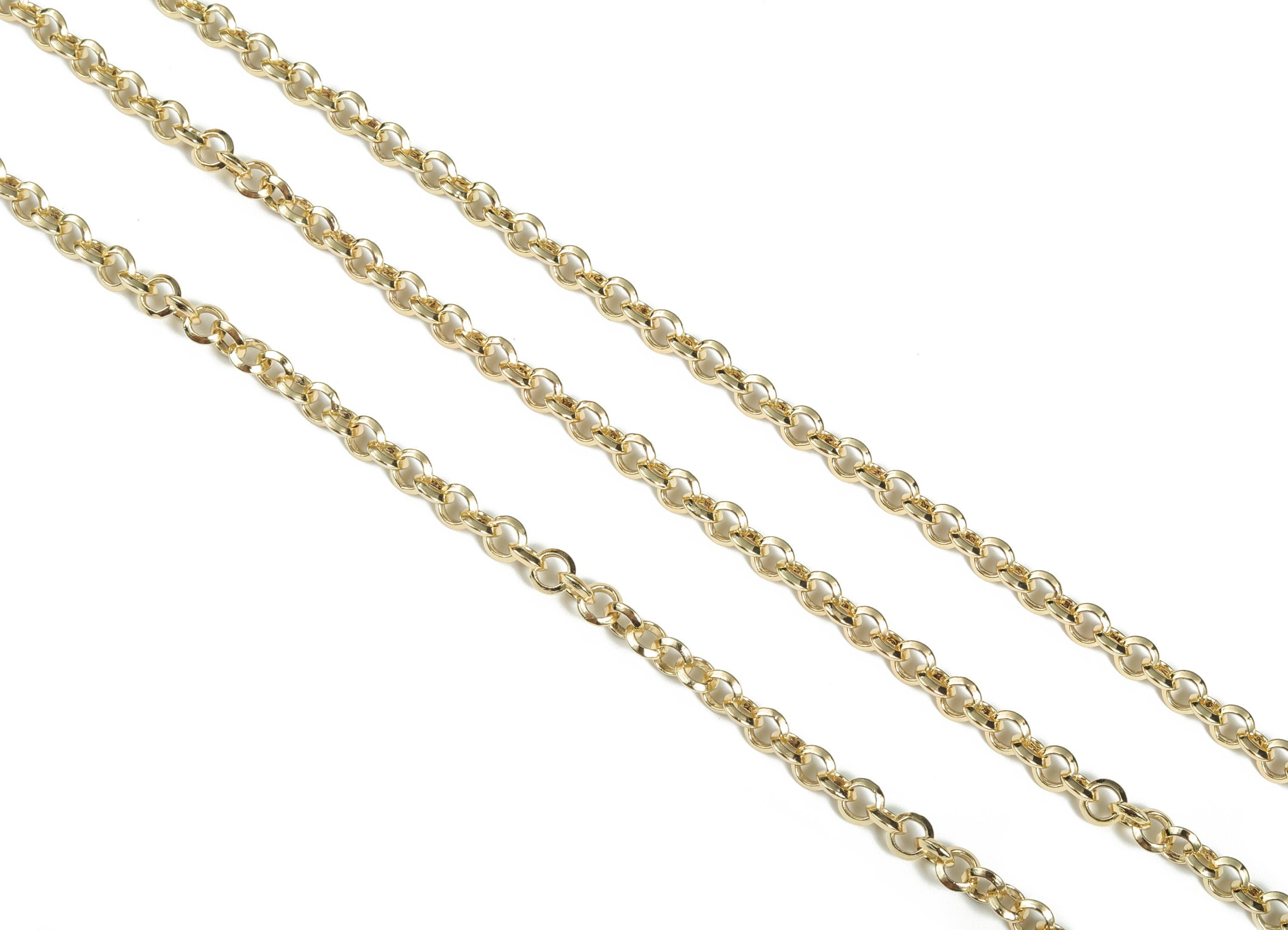 Gold Round Rolo Chain - 18K Real Gold Brass Soldered Rolo Chain - Round Cable Chain - For Necklace Jewellery Making 0.20&quot;x0.20&quot;RGP3077 - DOMEDBAZAAR