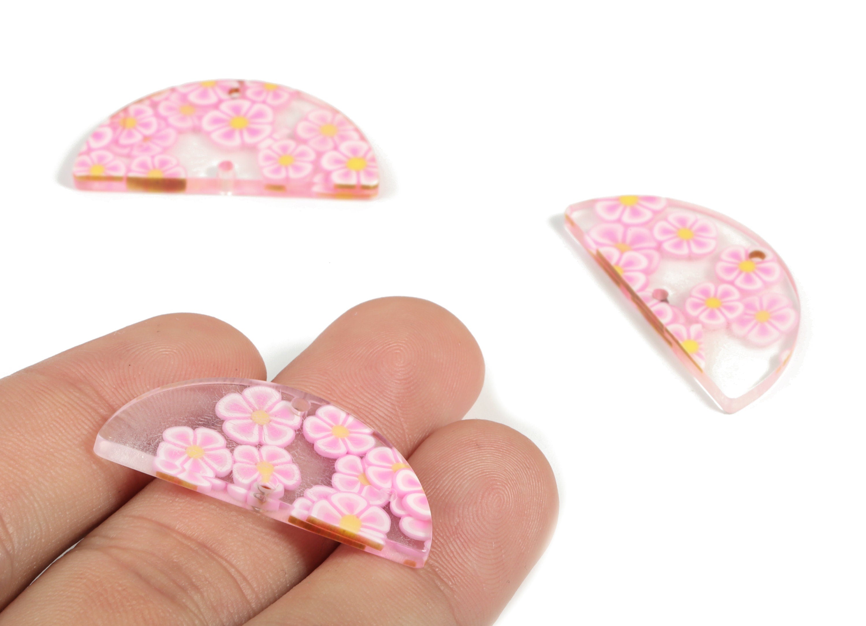 Acrylic Semicircle Earring Connectors - Acrylic Half Moon Charms - 2 Holes - Jewelry Supplies - Color Code:A589 - 34x17x2.6mm - AC1218-A589 - DOMEDBAZAAR