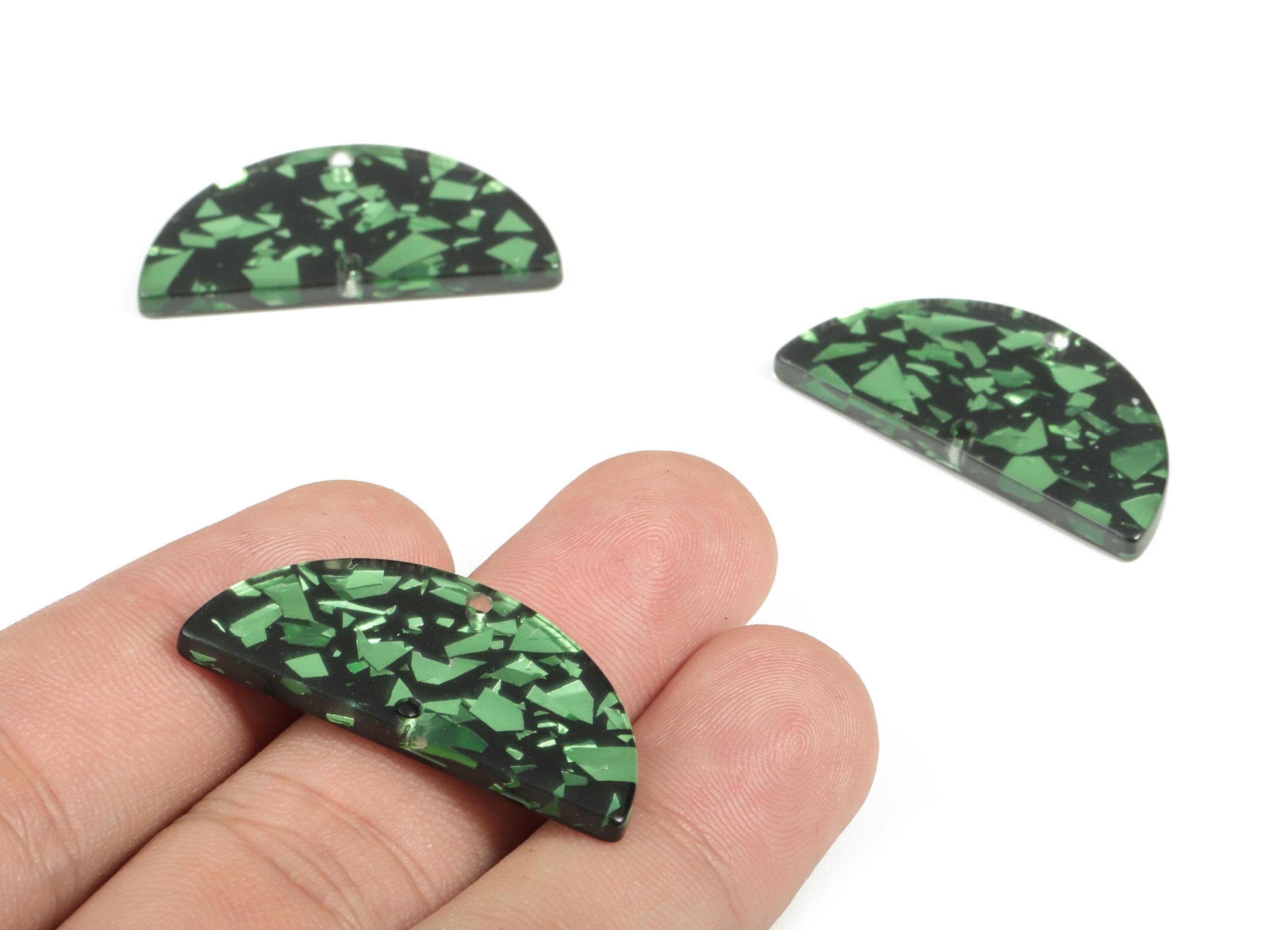 Acrylic Semicircle Earring Connectors - Acrylic Half Moon Charms - 2 Holes - Jewelry Supplies - Color Code:A635 - 34x17x2.7mm - AC1218-A635 - DOMEDBAZAAR