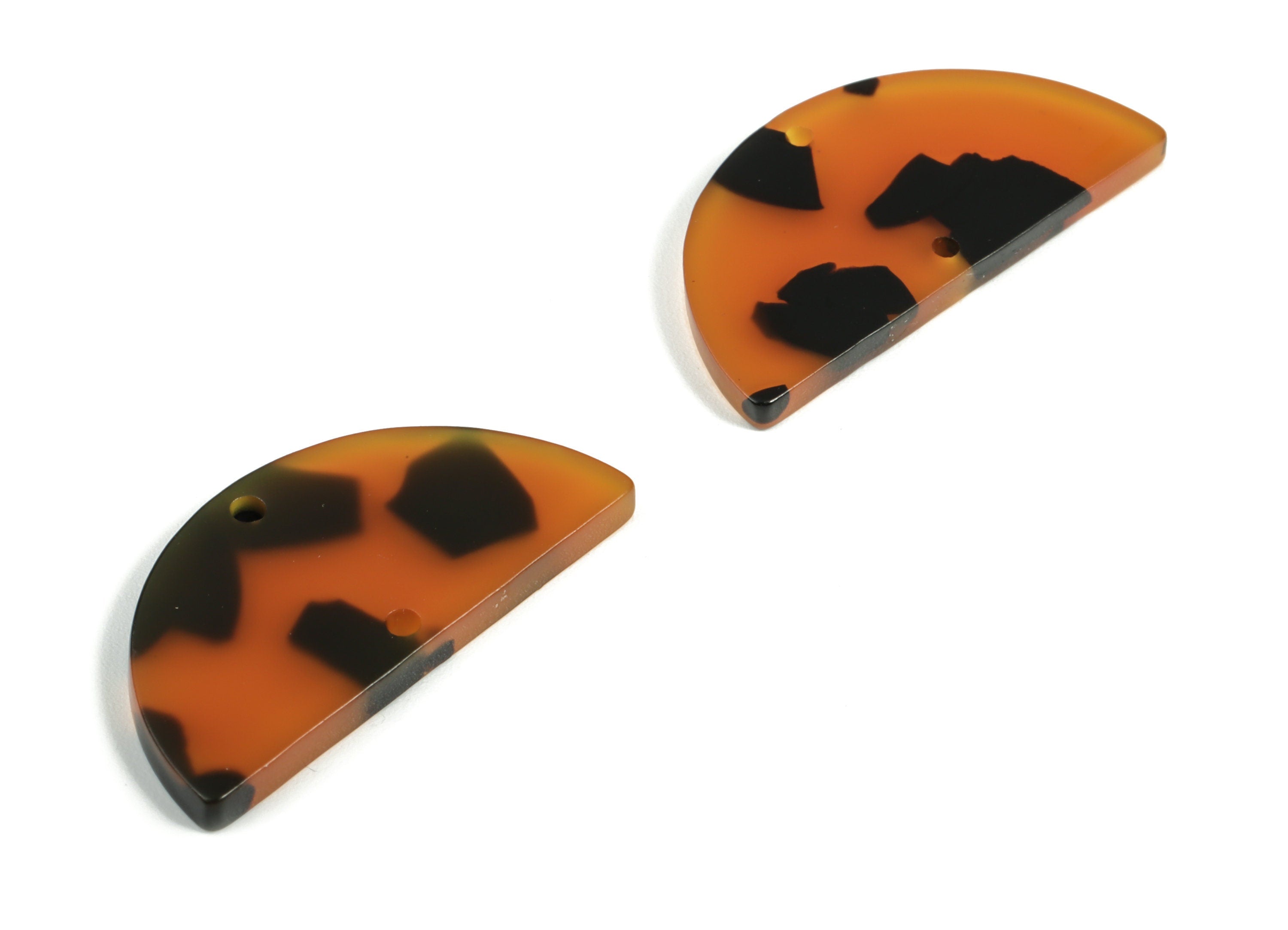 Acrylic Semicircle Earring Connectors - Acrylic Half Moon Charms - 2 Holes - Tortoise Shell  - Color Code:A623- 34x17x2.5mm-AC1218-A623 - DOMEDBAZAAR