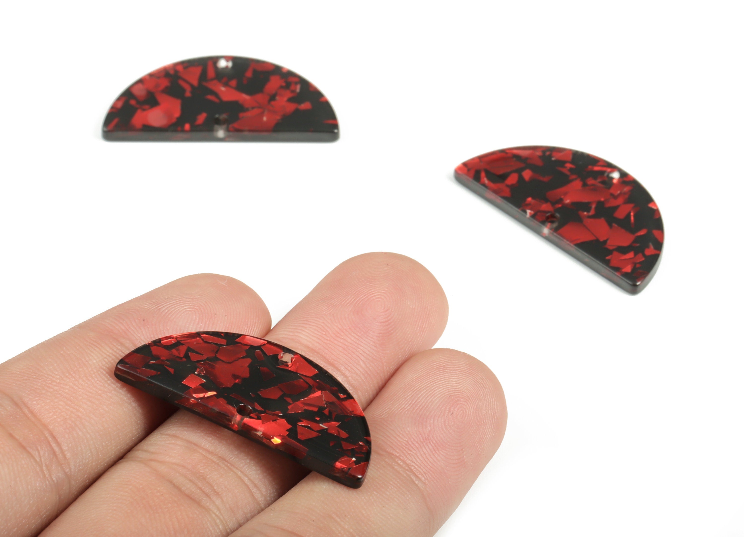 Acrylic Semicircle Earring Connectors - Acrylic Half Moon Charms - 2 Holes - Jewelry Supplies - Color Code:A637 - 34x17x2.4mm - AC1218-A637 - DOMEDBAZAAR