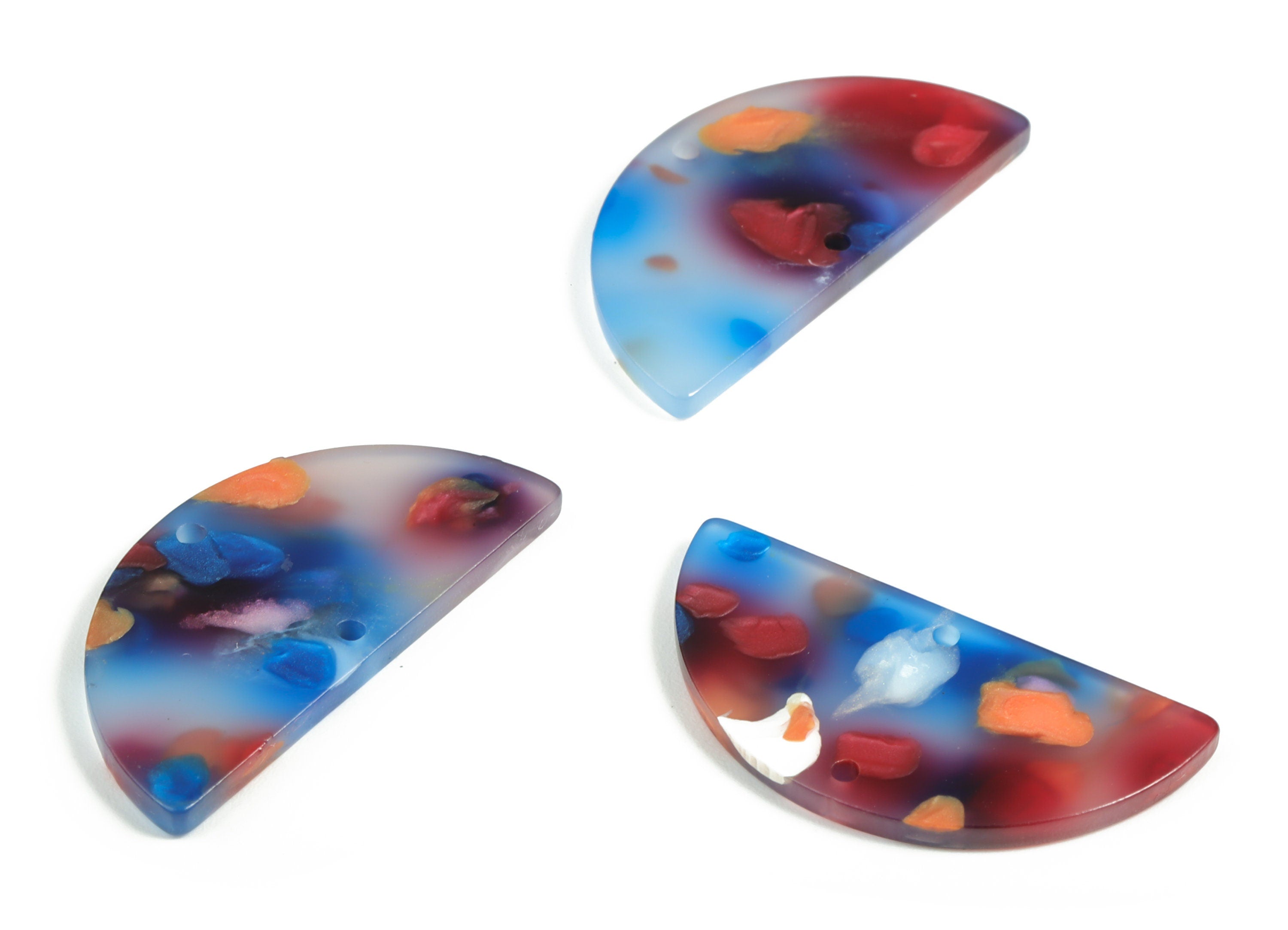 Acrylic Semicircle Earring Connectors - Acrylic Half Moon Charms - 2 Holes - Jewelry Supplies - Color Code:A608 - 34x17x2.4mm - AC1218-A608 - DOMEDBAZAAR