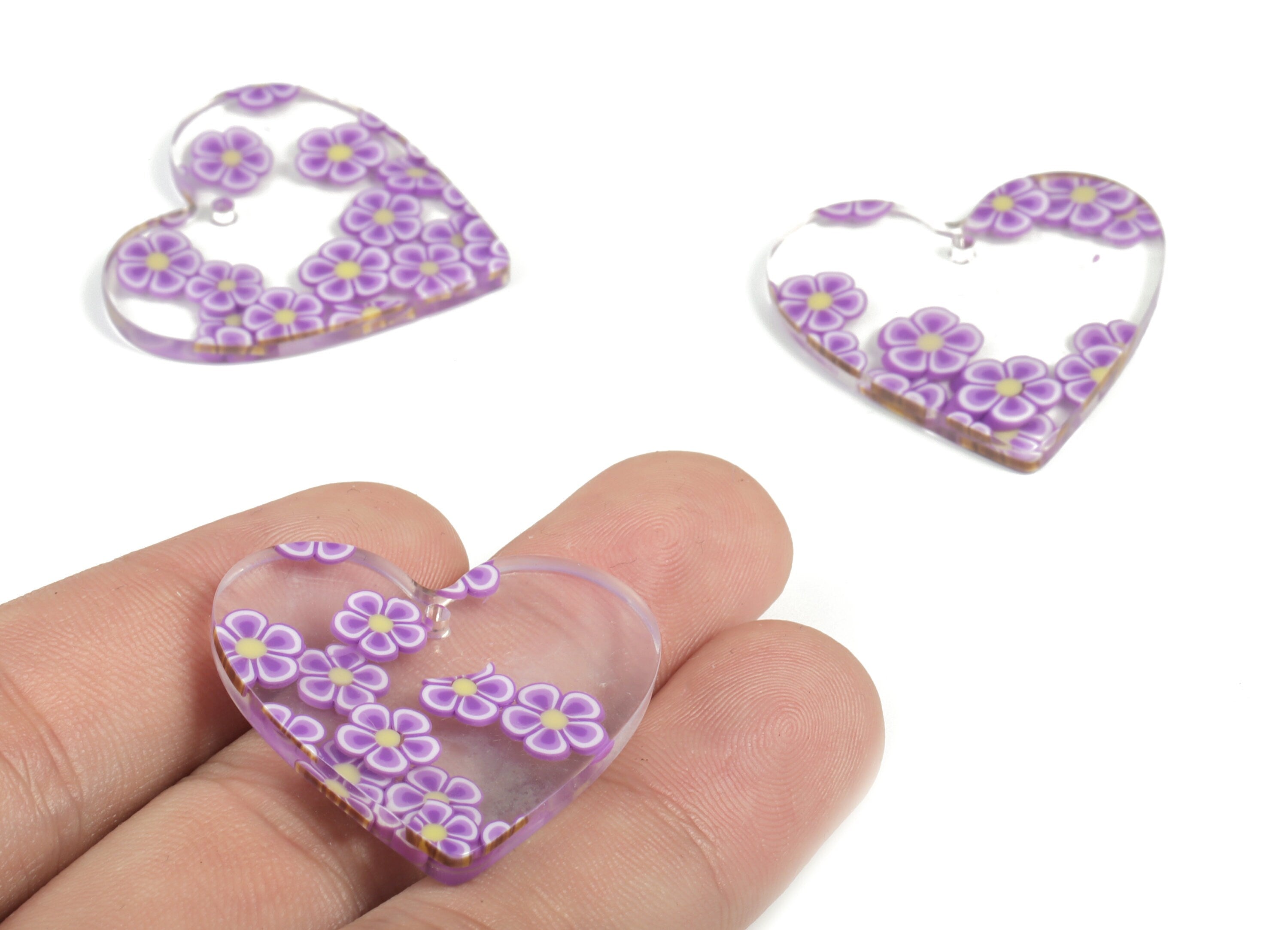 Acrylic Heart Earring Charms - Heart Pendant - Earring Findings - Jewelry Supplies - Color Code: A593 - 31.82x31.24x2.78mm - AC1431-A593 - DOMEDBAZAAR