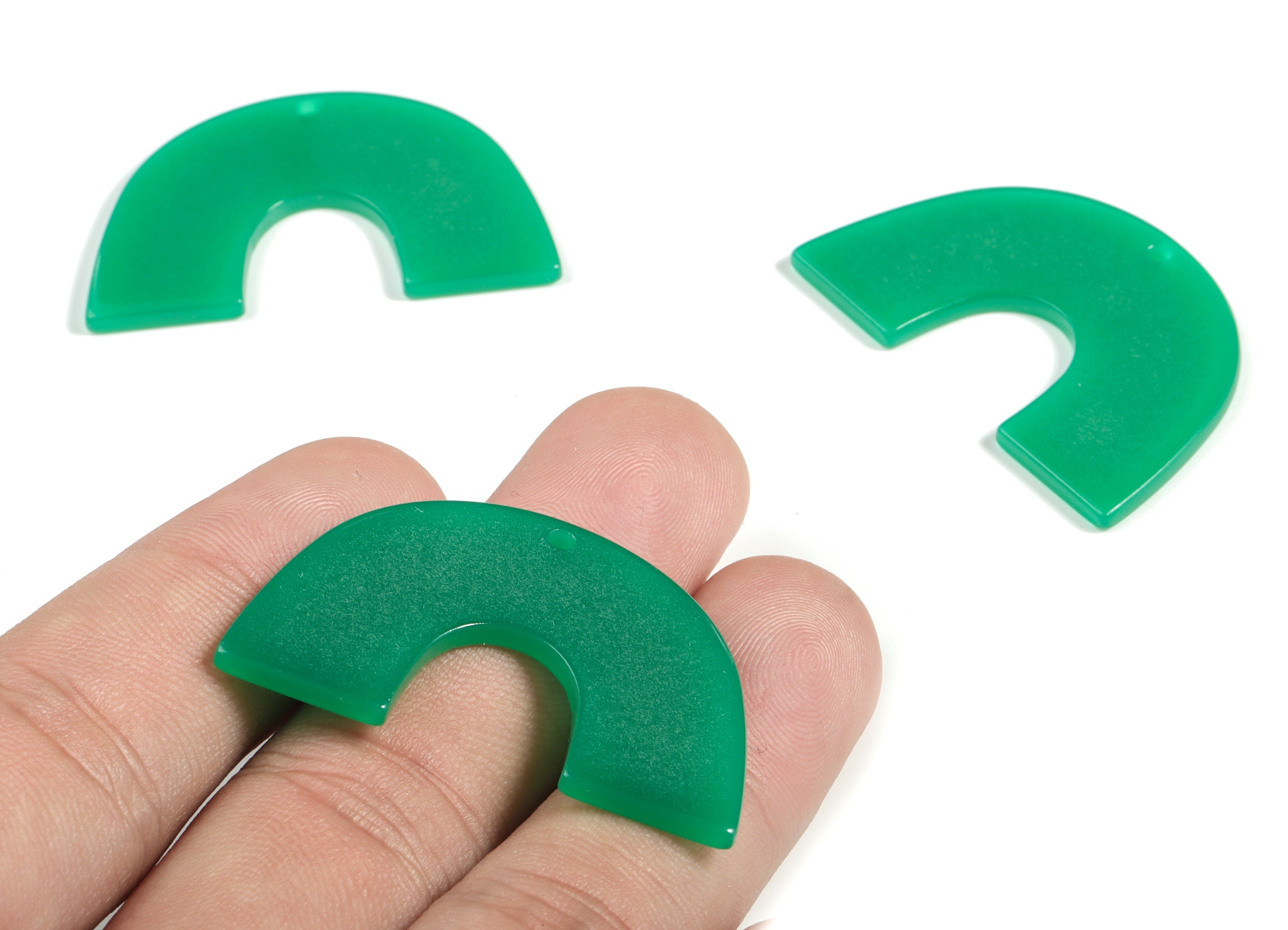 Acrylic Semicircle Earring Charms - Acrylic Green U Pendant - Jewelry Making Supplies - Color Code: A617 - 40x25.66x2.16mm - AC2018-A617 - DOMEDBAZAAR