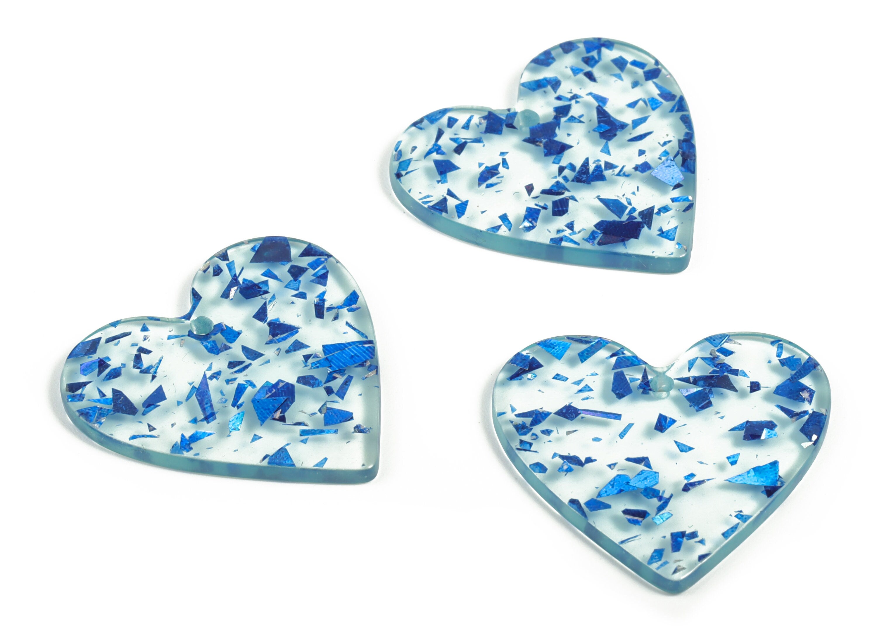 Acrylic Heart Earring Charms - Heart Pendant - Blue Foil & Confetti - Jewelry Supplies - Color Code: A621 - 31.81x31.22x2.67mm - AC1431-A621 - DOMEDBAZAAR