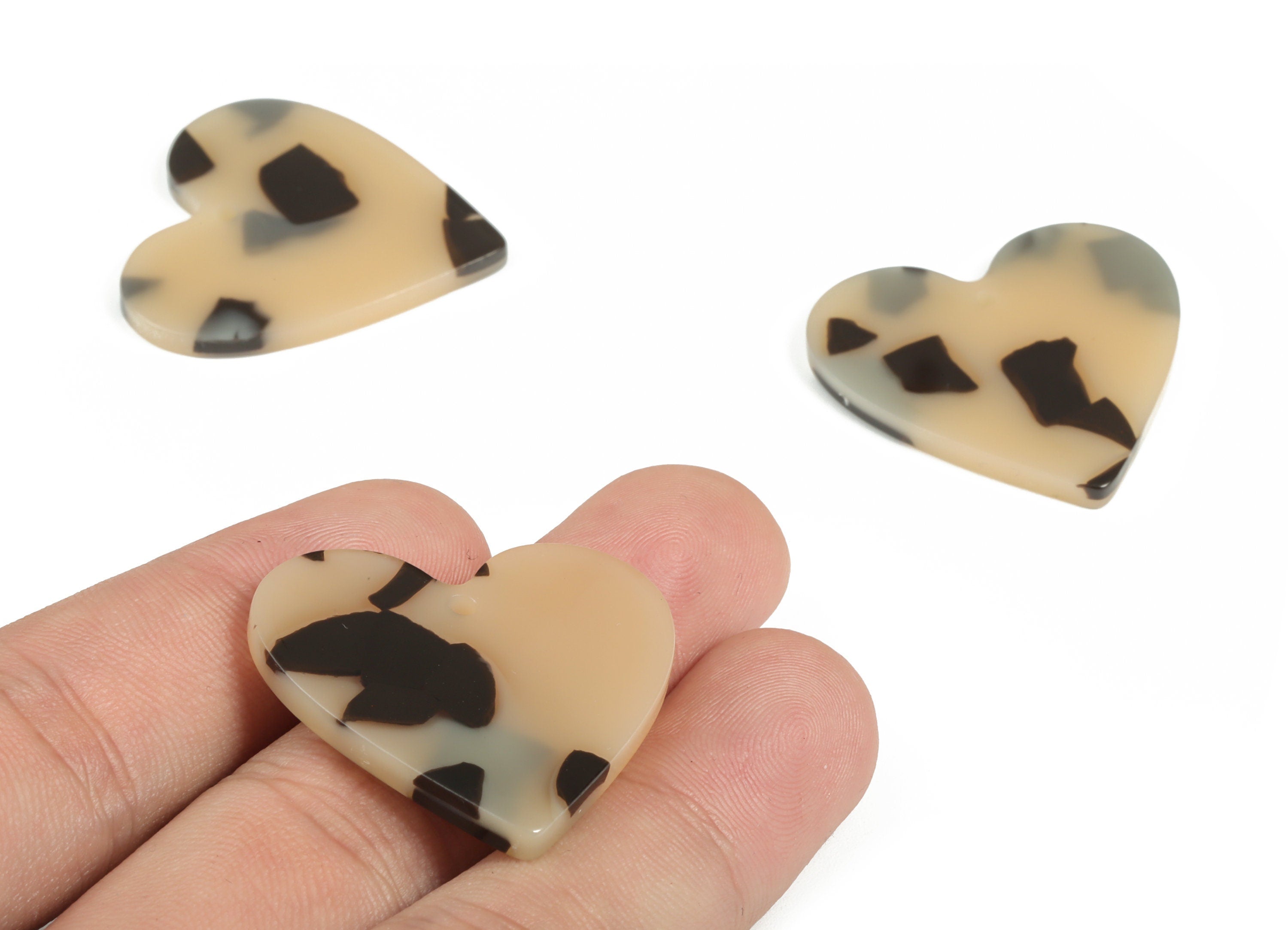 Acrylic Heart Earring Charms - Heart Pendant - Tortoise Shell - Jewelry Supplies - Color Code: A630 - 31.71x31.17x2.97mm - AC1431-A630 - DOMEDBAZAAR
