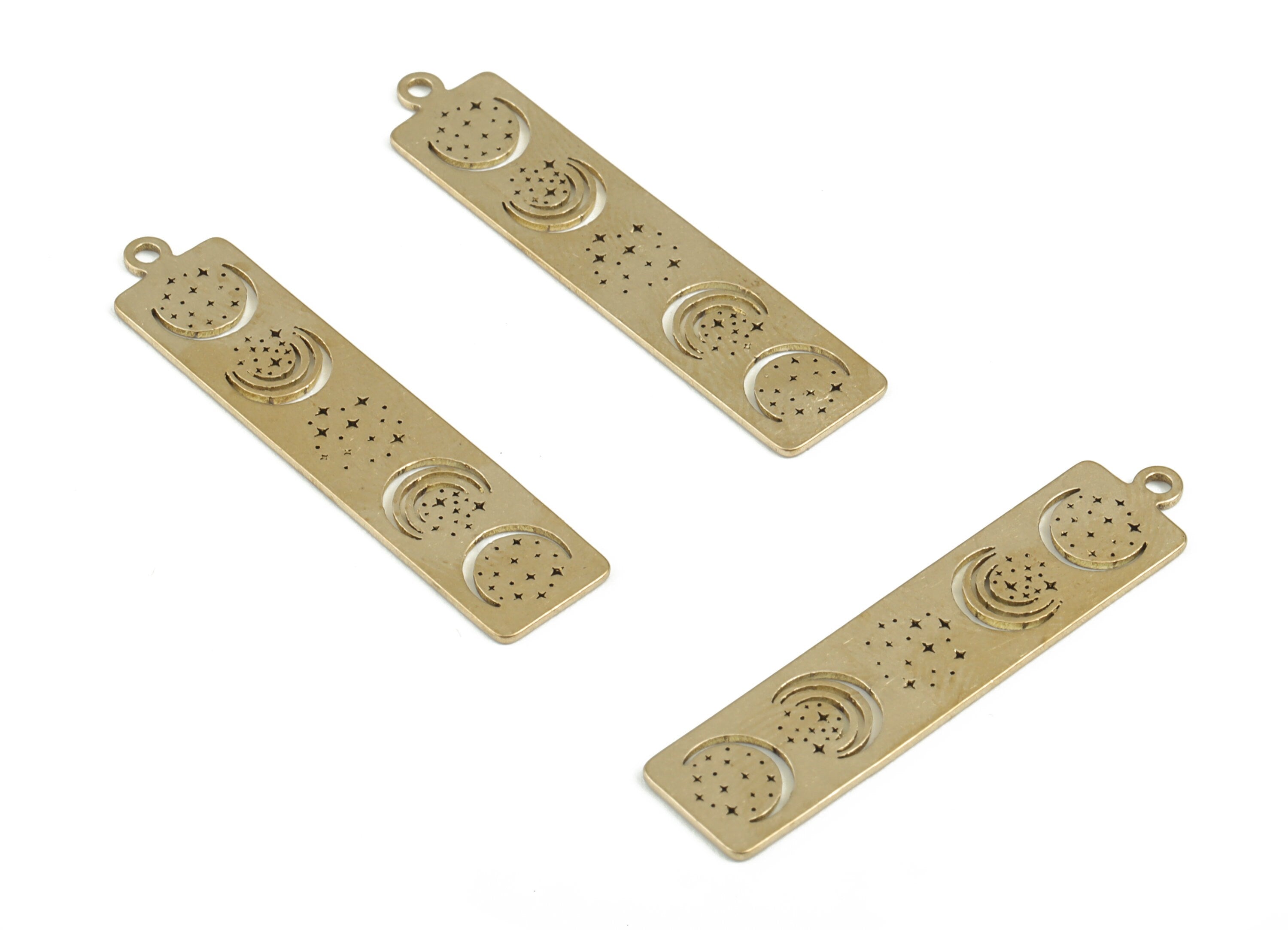 Brass Rectangle Stars Earring Charms - Raw Brass Rectangle Moon Pendant - Jewelry Making Supplies - 38.18x8.73x0.7mm - PP3947 - DOMEDBAZAAR