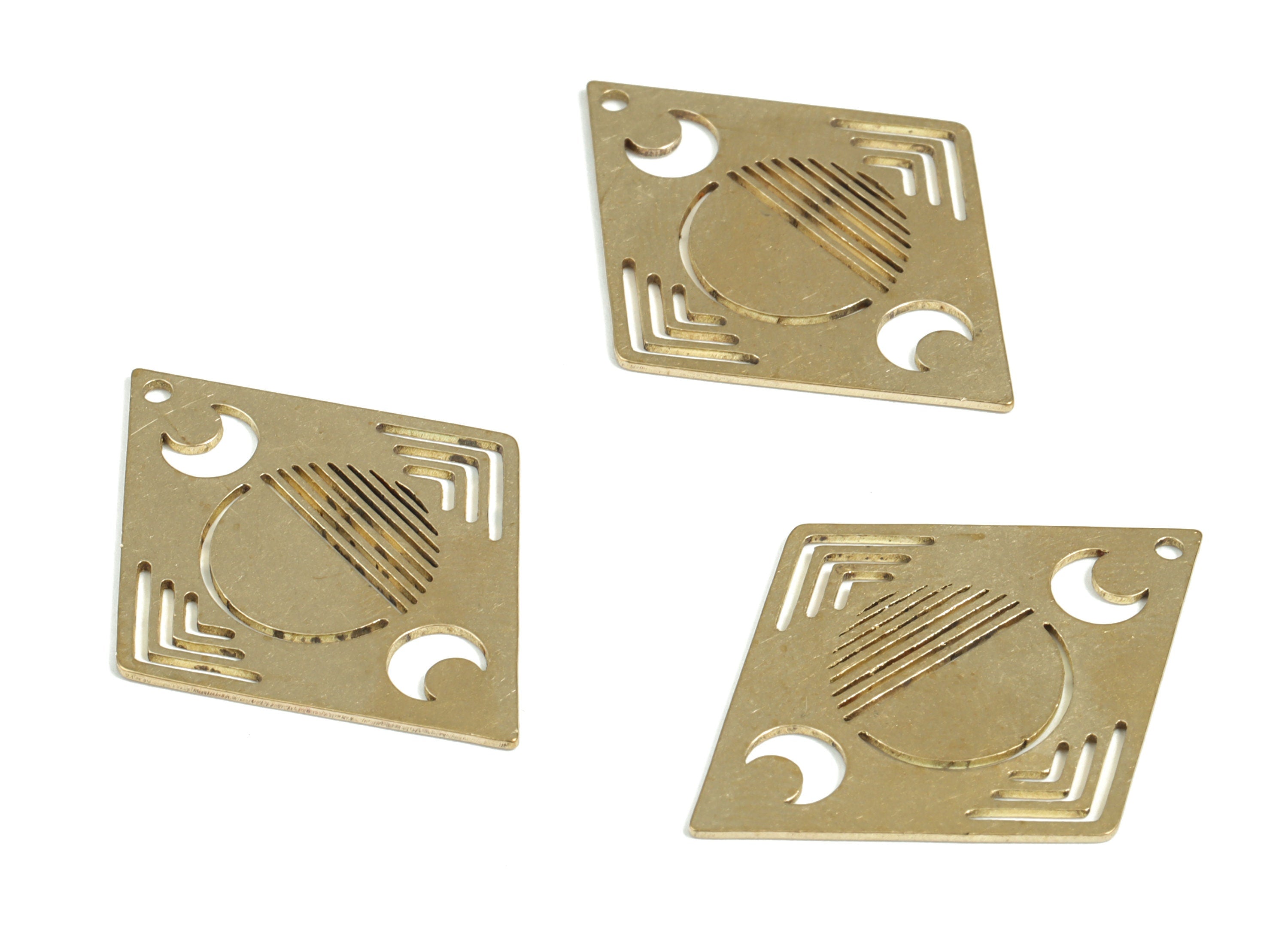Brass Diamond Moon Earring Charms - Raw Brass Diamond Sun Pendant - Earring Findings - Jewelry Making Supplies - 34.27x26.60x0.7mm - PP3948 - DOMEDBAZAAR