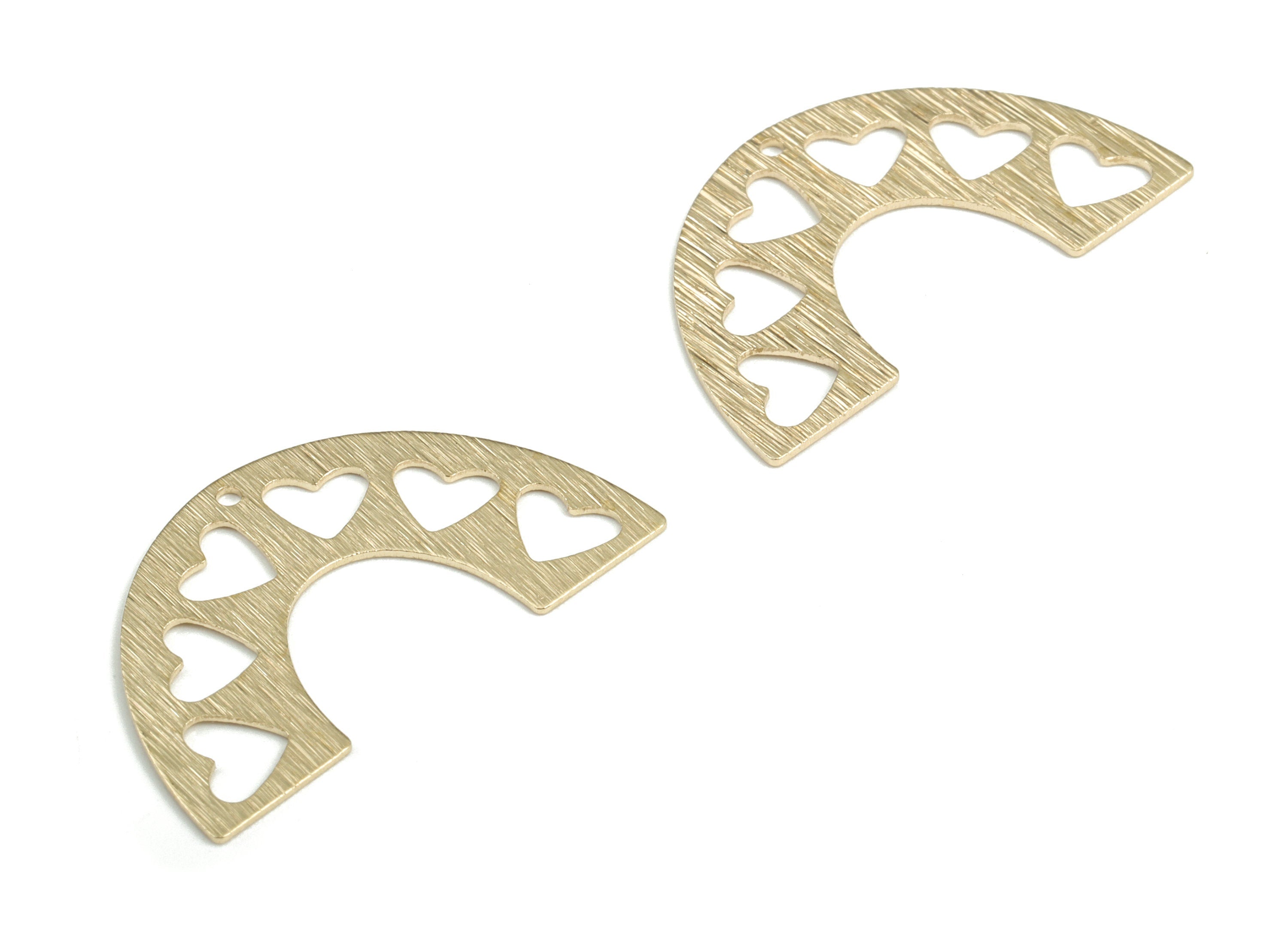 Brass Textured Half Moon Hearts Pendant - Semi Circle Heart Earring Charms - Jewelry Making Supplies - 30.01x17.79x0.64mm - PP3824 - DOMEDBAZAAR