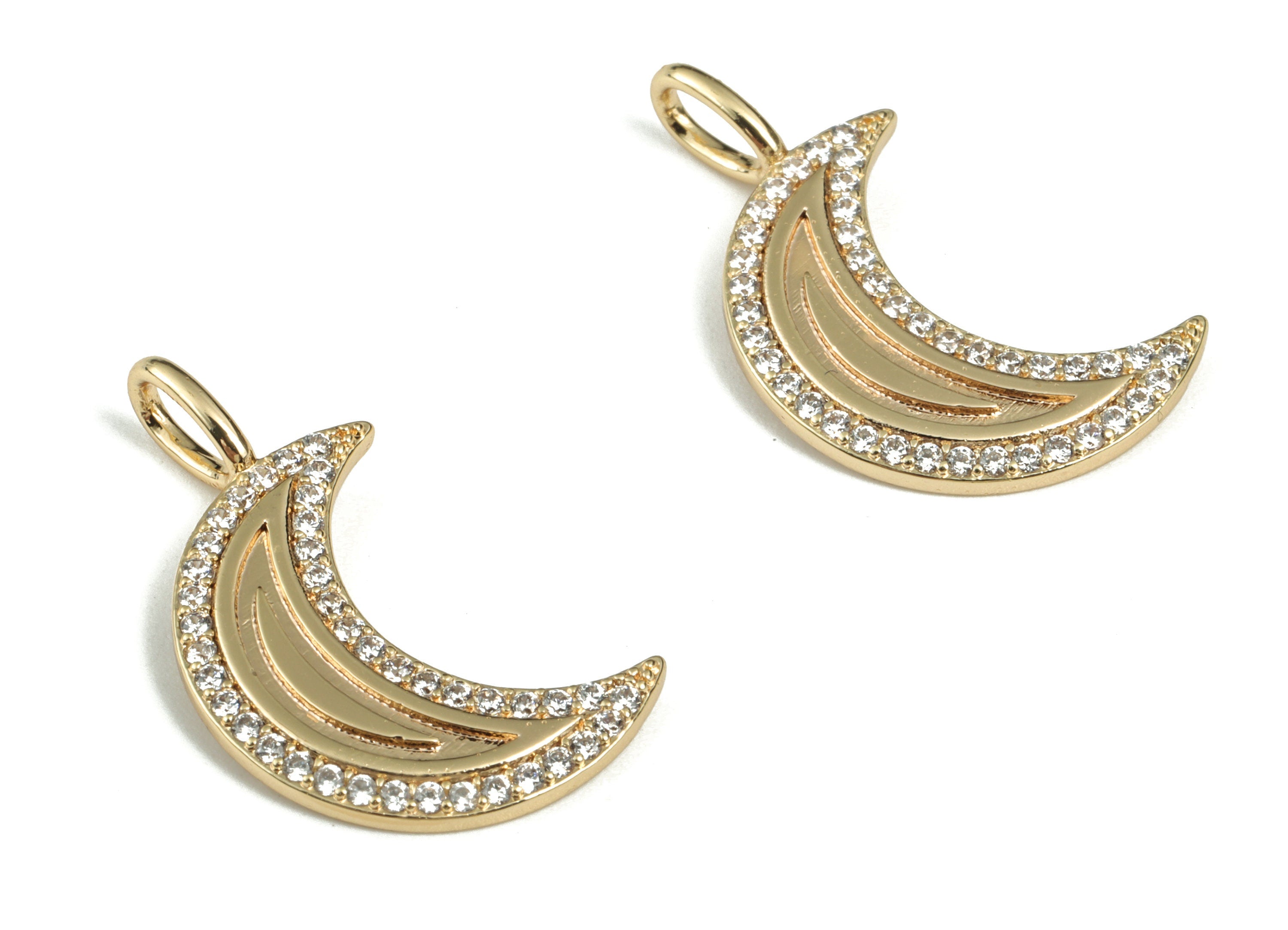 Brass Zircon Crescent Moon Pendant – Moon Charms -18K Real Gold Plated Brass Charm – Jewelry Making Supplies - 25.59x14.4x1.56mm – RGP2843 - DOMEDBAZAAR