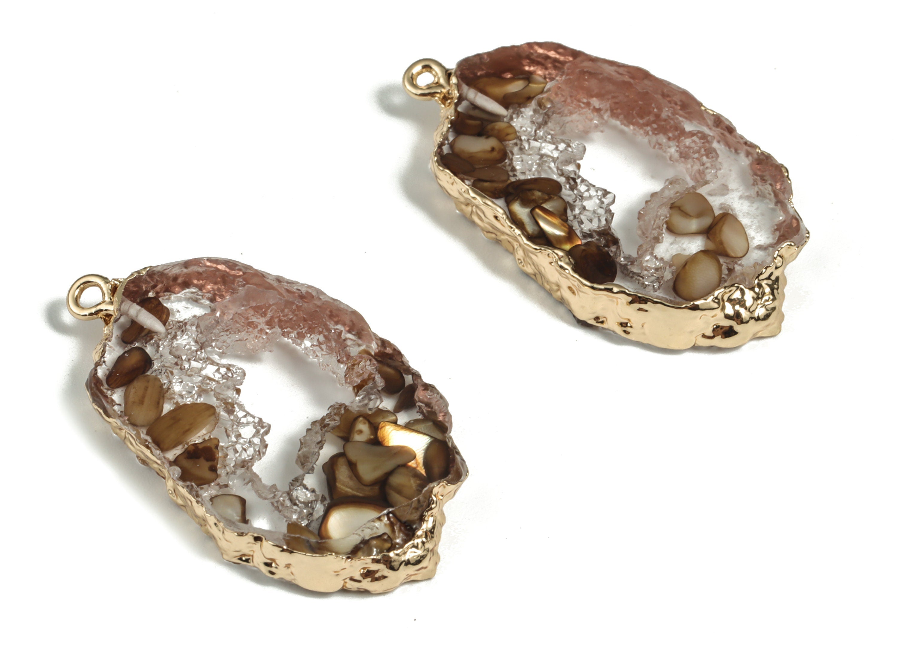 Resin Geometry Earring Charms - Resin Real Abalone Pendant - Gold Tone Plated Resin - Jewelry Supplies - 39.1x21.56x5.82mm - RC1174 - DOMEDBAZAAR