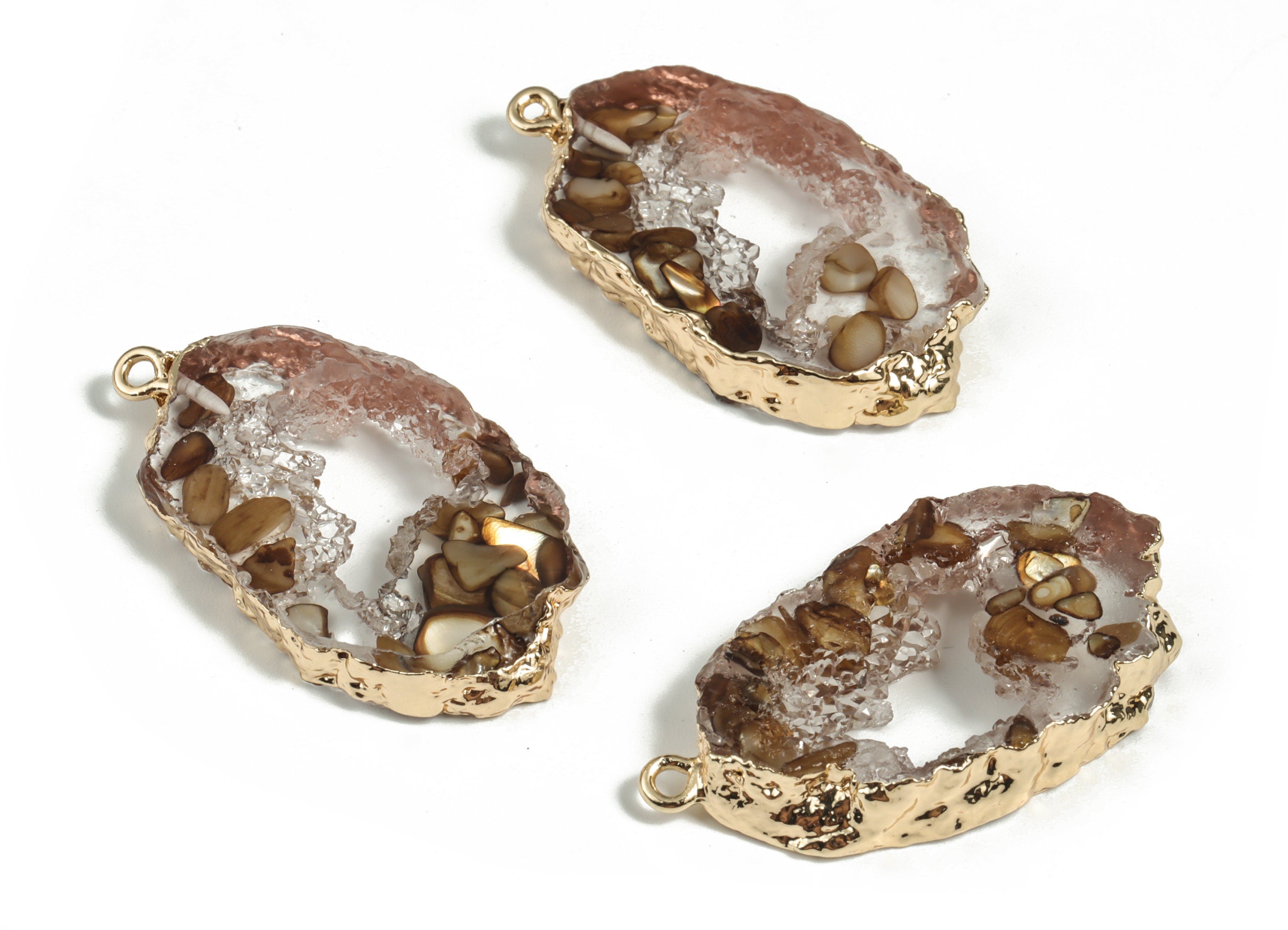 Resin Geometry Earring Charms - Resin Real Abalone Pendant - Gold Tone Plated Resin - Jewelry Supplies - 39.1x21.56x5.82mm - RC1174 - DOMEDBAZAAR