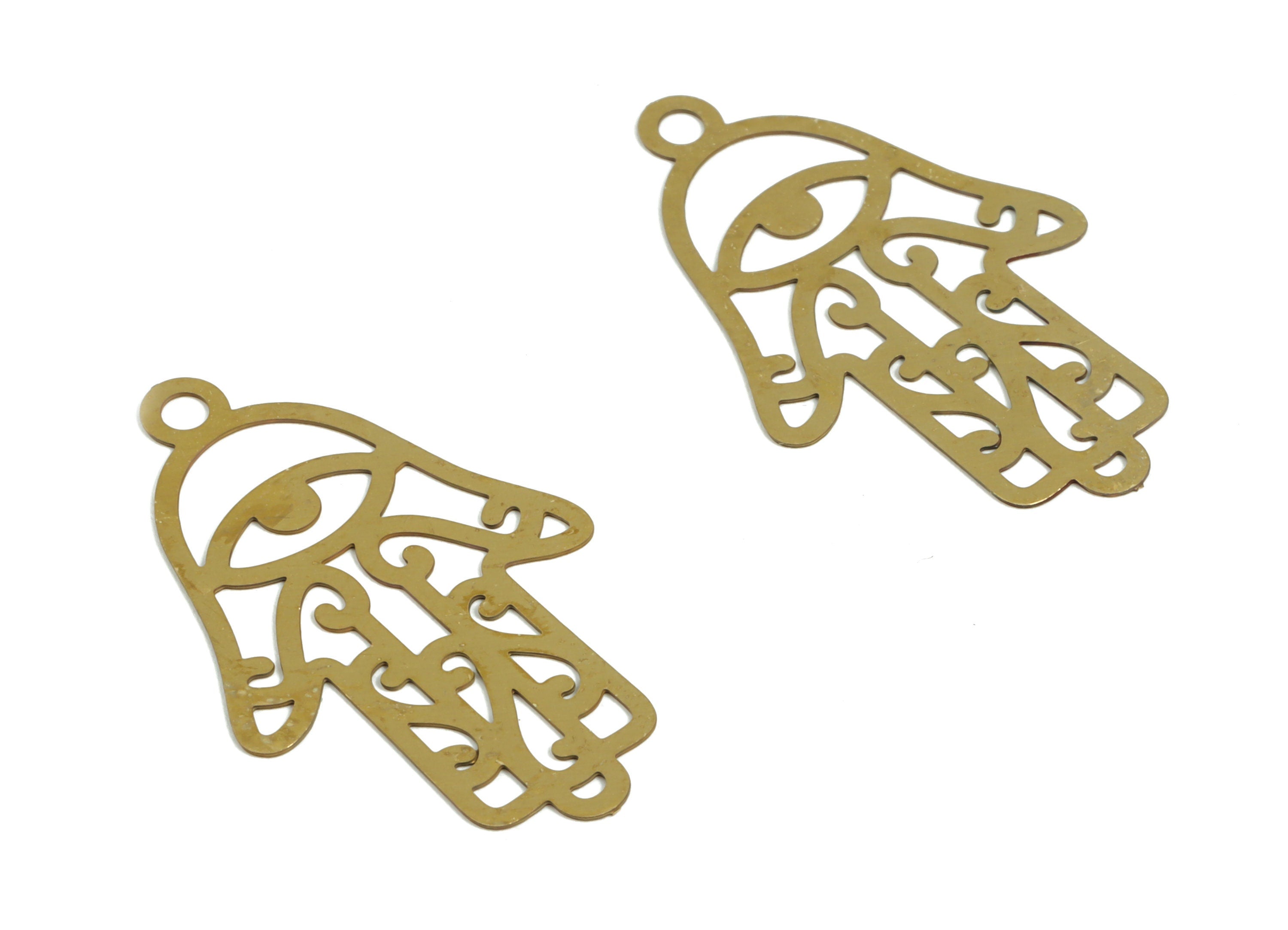 Raw Brass Hand-Eye Charm – Brass Hand-Eye Pendant Charm – Brass Earring Findings – Jewelry Making Supplies - 30.56× 19.21× 0.29mm - JJC11961 - DOMEDBAZAAR