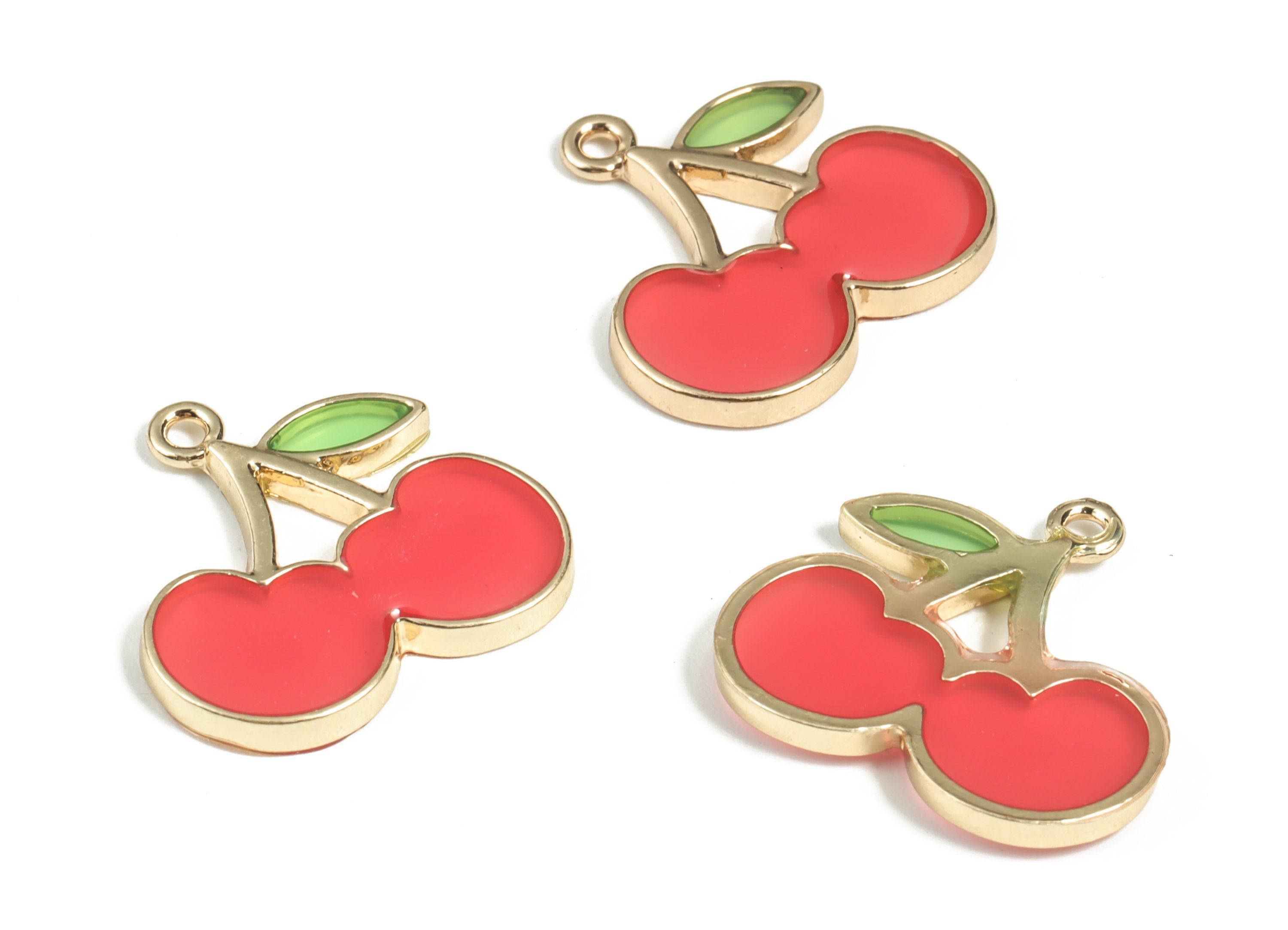 Alloy Cherry Earring Charms - Enamel Alloy Cherry Pendant - Earring Findings - Jewelry Making Supplies - 22.57x21.74x2.75mm - ZZ1760 - DOMEDBAZAAR