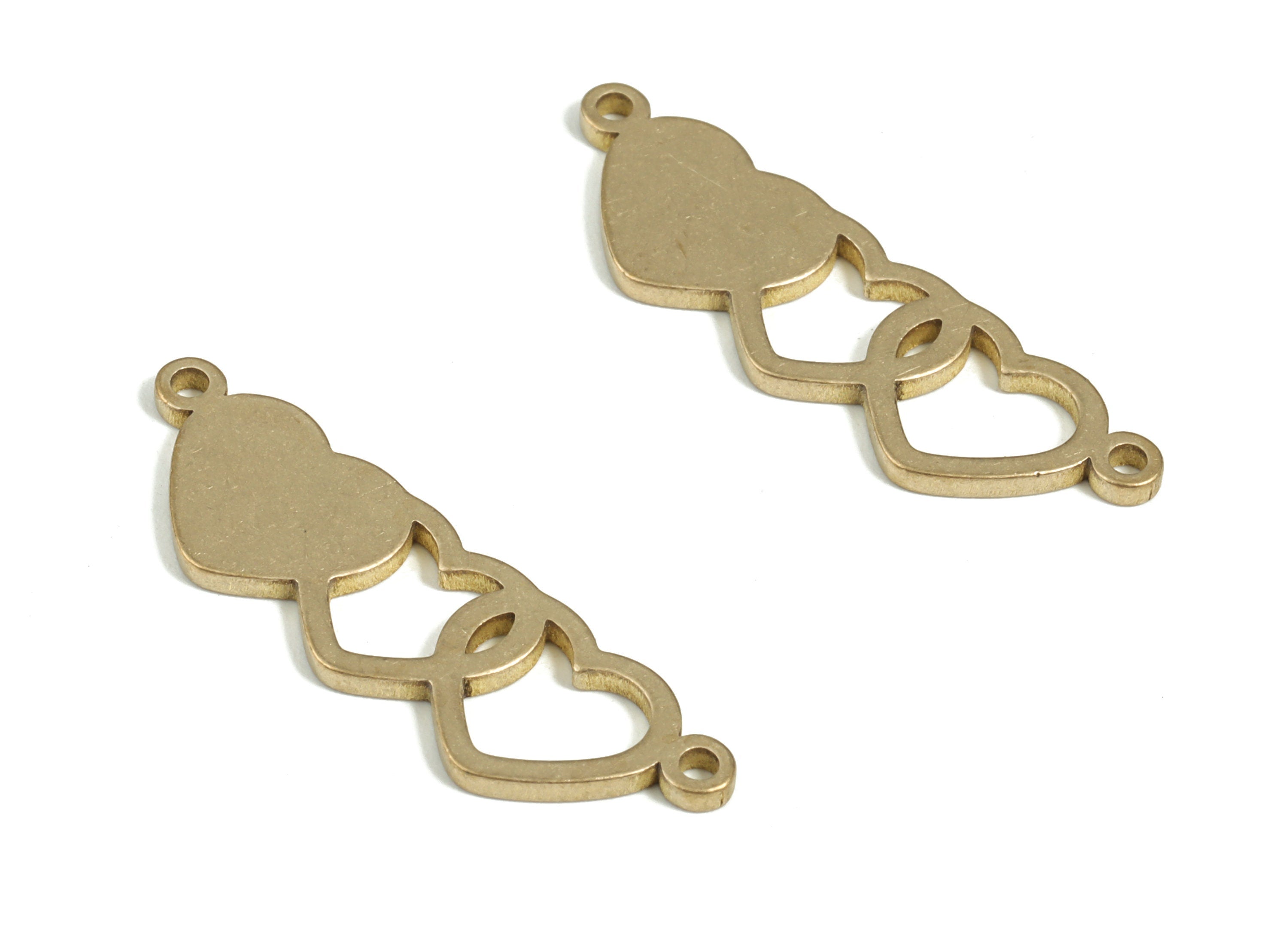 Brass Triple Heart Earring Connector - Raw Brass Triple Heart Charms - Earring Findings - Jewelry Supplies - 34.31x 10.06x 1.48mm - PP3942 - DOMEDBAZAAR