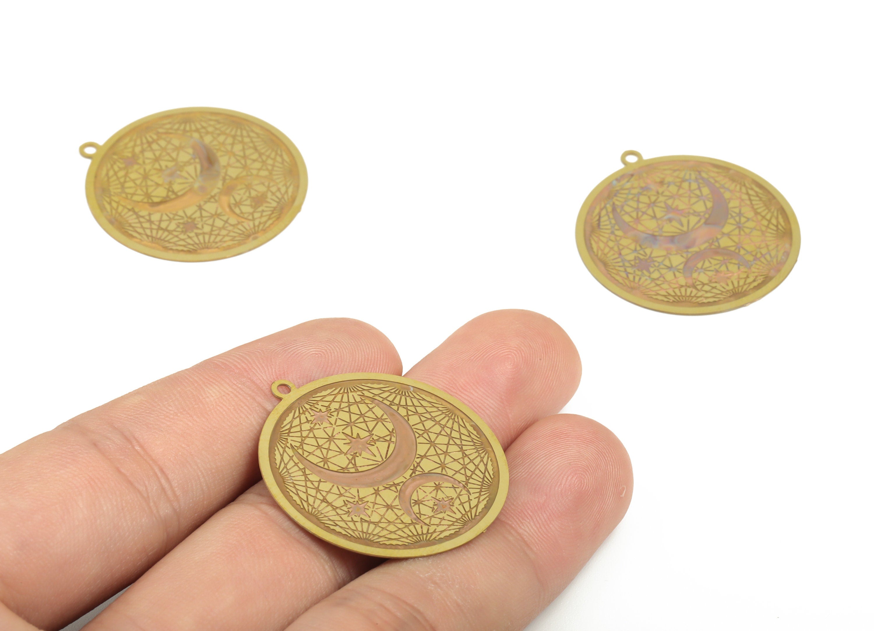 Raw Brass Moon-Shaped Pendant - Raw Brass Crescent Moons Charms for DIY Jewelry – Earring Findings – 32.59×29.97× 0.29mm - JJB6517 - DOMEDBAZAAR