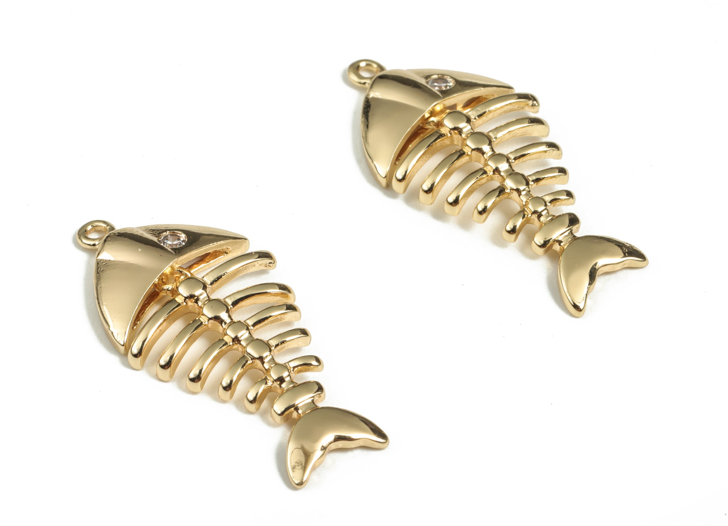 Raw Brass Fish Skeleton – Fish Skeleton Pendant Charm - 18K Real Gold Plated Brass – Jewelry Making Supplies - 23.43×21.73×4.33mm - RGP2924 - DOMEDBAZAAR