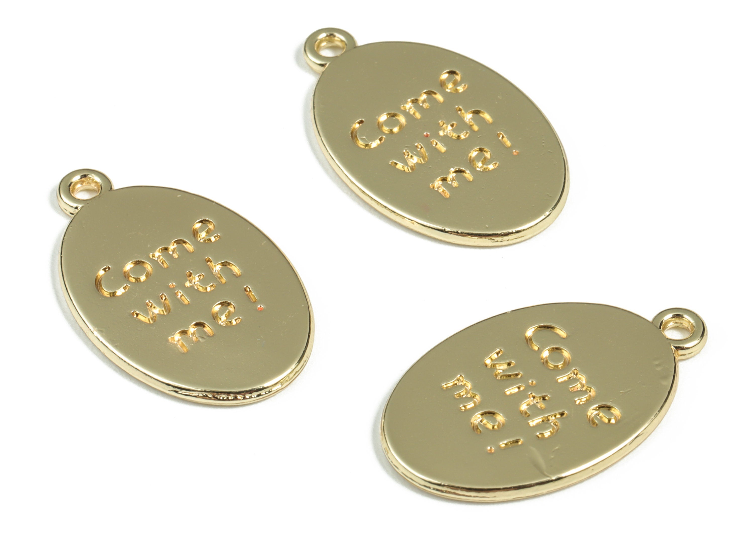 Alloy Oval Earring Charms - Gold Alloy Come With Me Pendant - Gold Tone Plated Alloy - Jewelry Making Supplies - 22.52x13.89x1.37mm - ZZ1769 - DOMEDBAZAAR