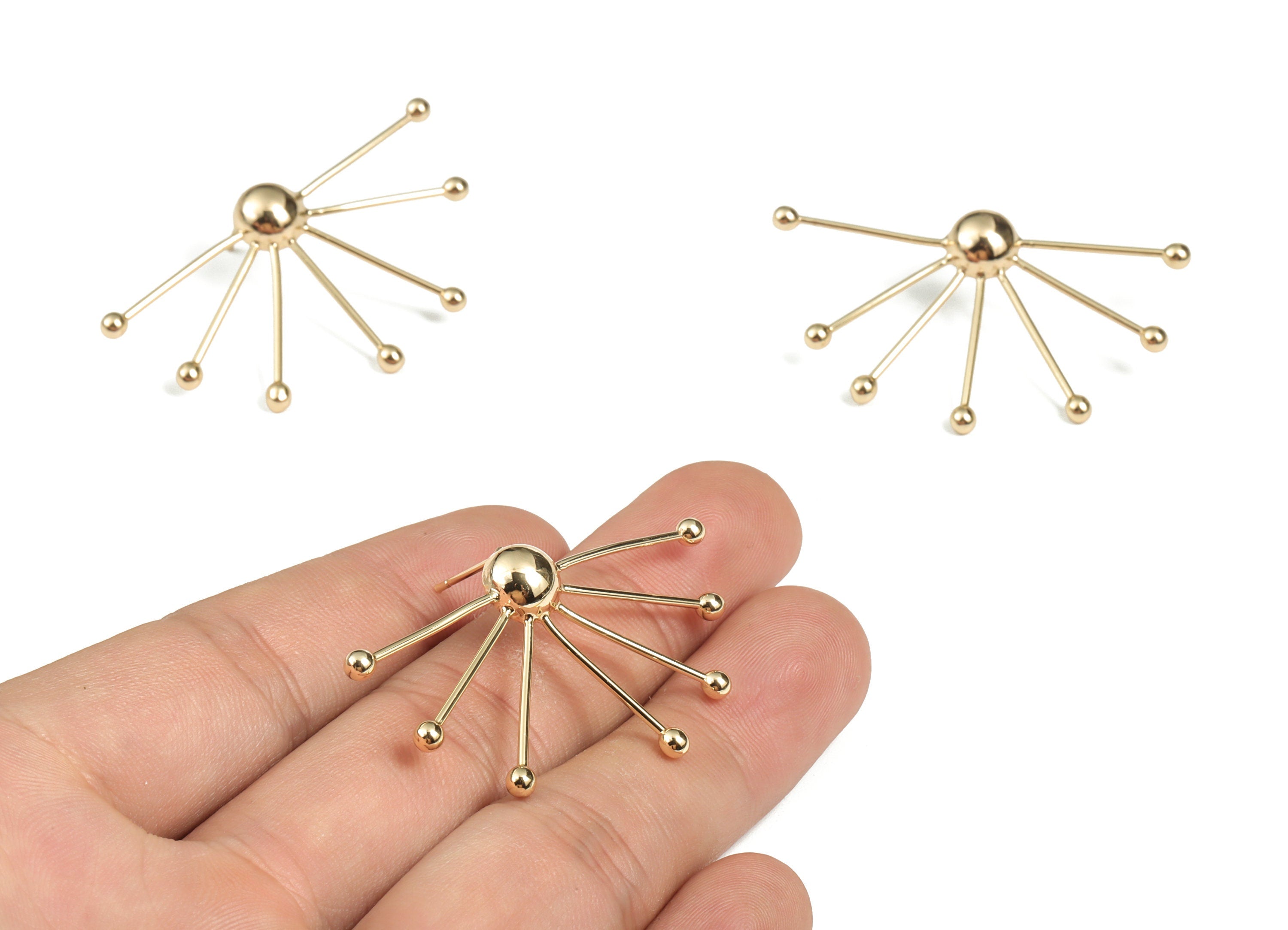 Brass Beads Earring Stud - Gold Beads Post - 18K Real Gold Plated Brass – 316 Surgical Stainless Steel Stud - 45.68x26.8x4.27mm - RGP2985 - DOMEDBAZAAR