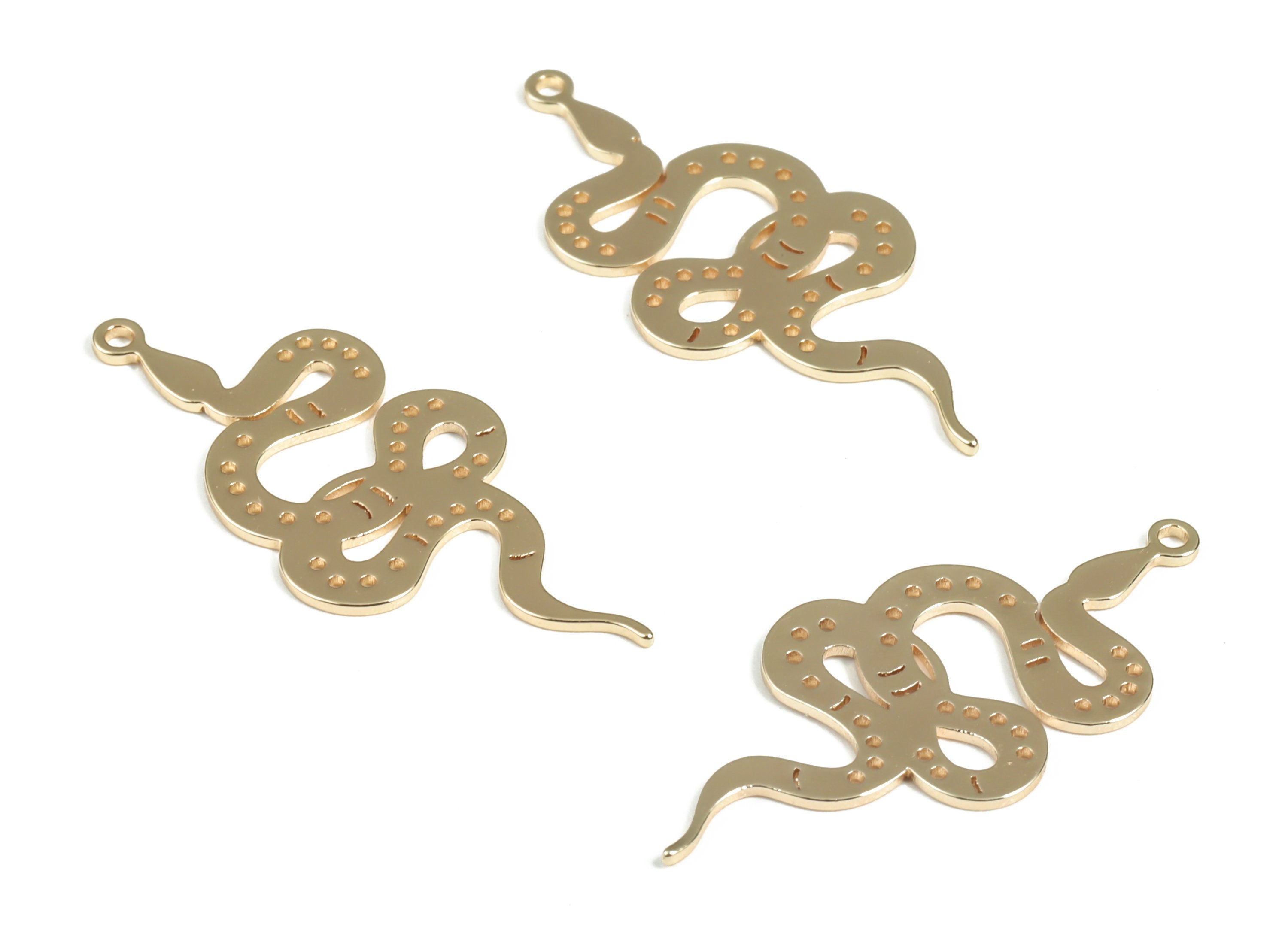 Brass Snake Earring Charms - Gold Snake Pendant - 18K Real Gold  Plated Brass - Jewelry Making Supplies - 32.53x14.81x0.74mm - RGP2964G - DOMEDBAZAAR