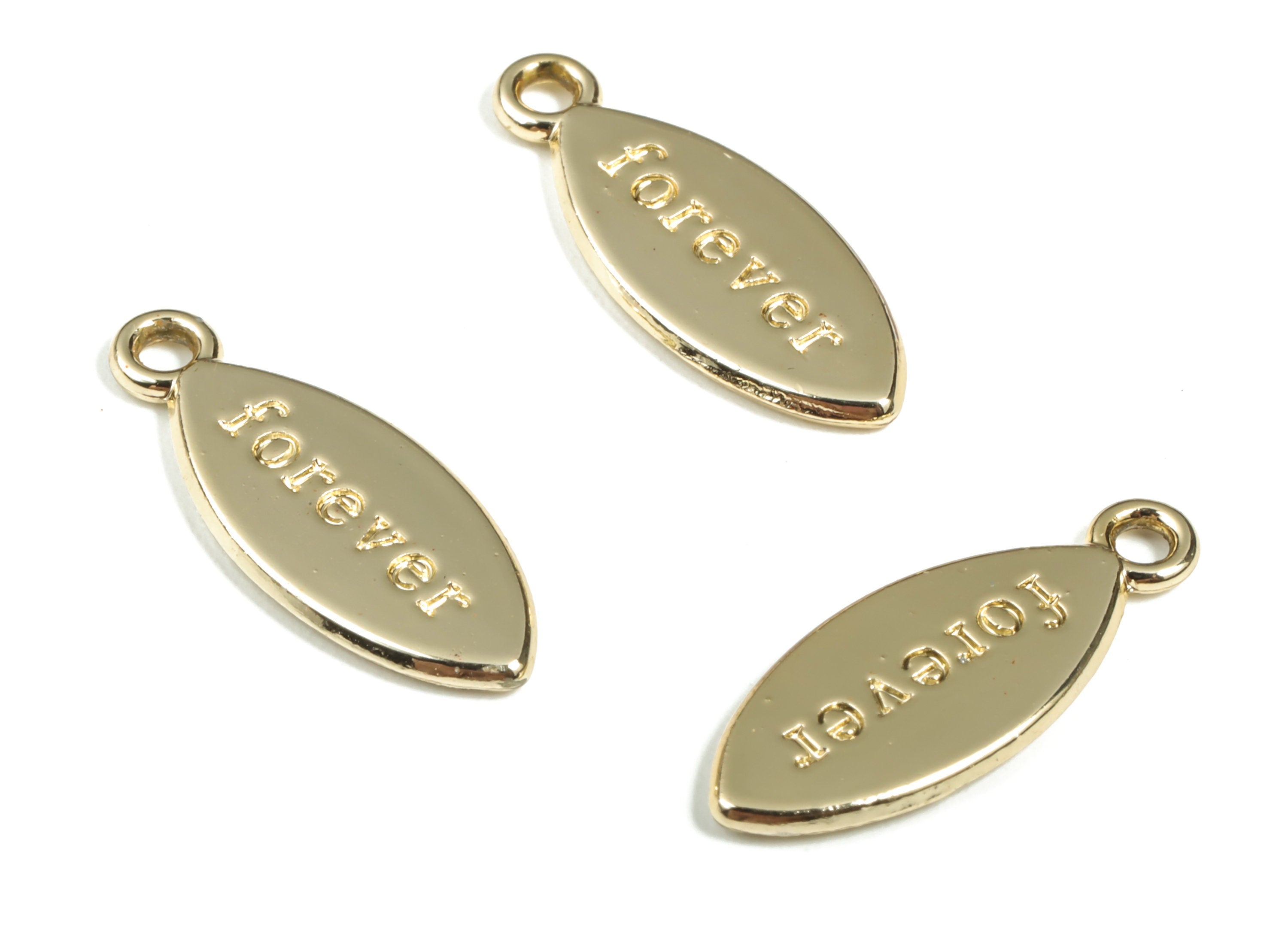 Alloy Oval Forever Earring Charms - Gold Alloy Oval Pendant - Gold Tone Plated Alloy - Jewelry Making Supplies - 19.98x7.84x1.47mm - ZZ1761 - DOMEDBAZAAR
