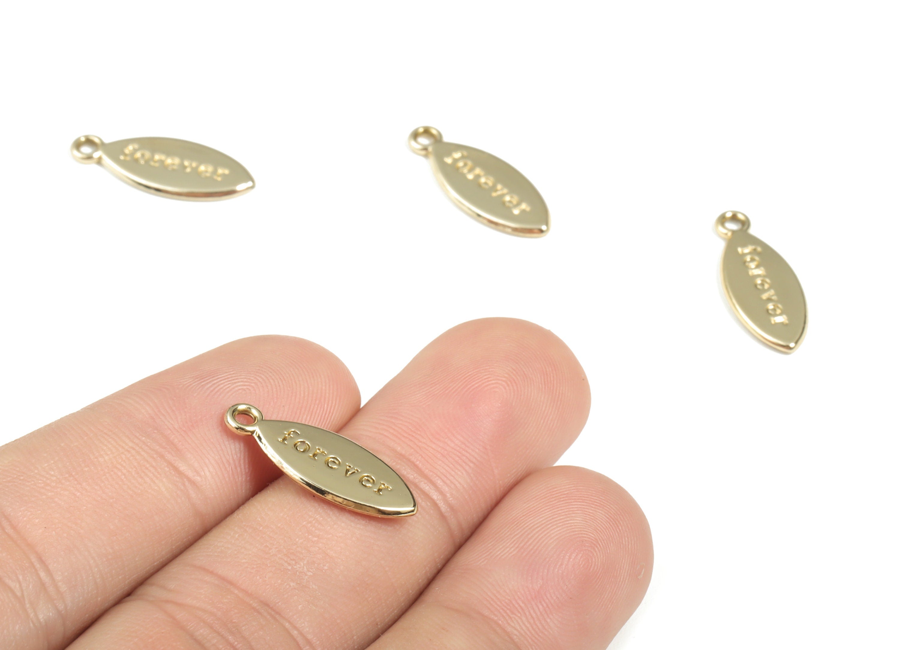 Alloy Oval Forever Earring Charms - Gold Alloy Oval Pendant - Gold Tone Plated Alloy - Jewelry Making Supplies - 19.98x7.84x1.47mm - ZZ1761 - DOMEDBAZAAR