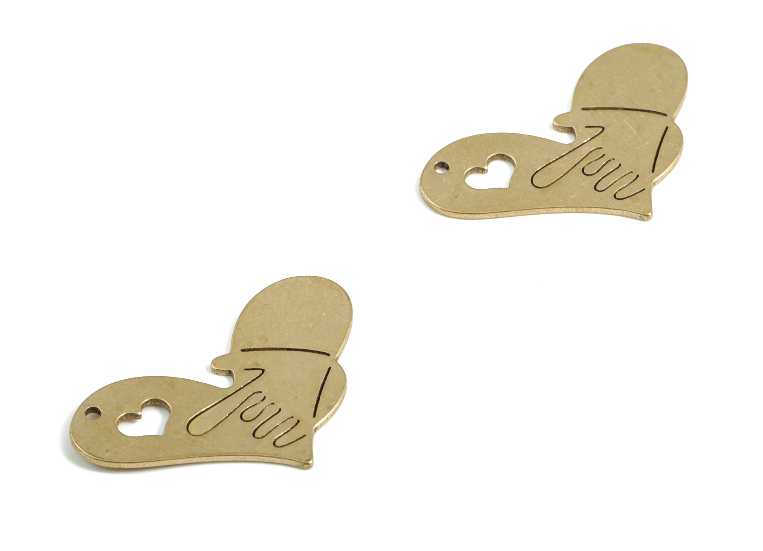 Brass Heart Hand Earring Charms - Raw Brass Heart Pendant - Earring Findings - Jewelry Making Supplies - 22.01x13.41x0.55mm - PP4026 - DOMEDBAZAAR