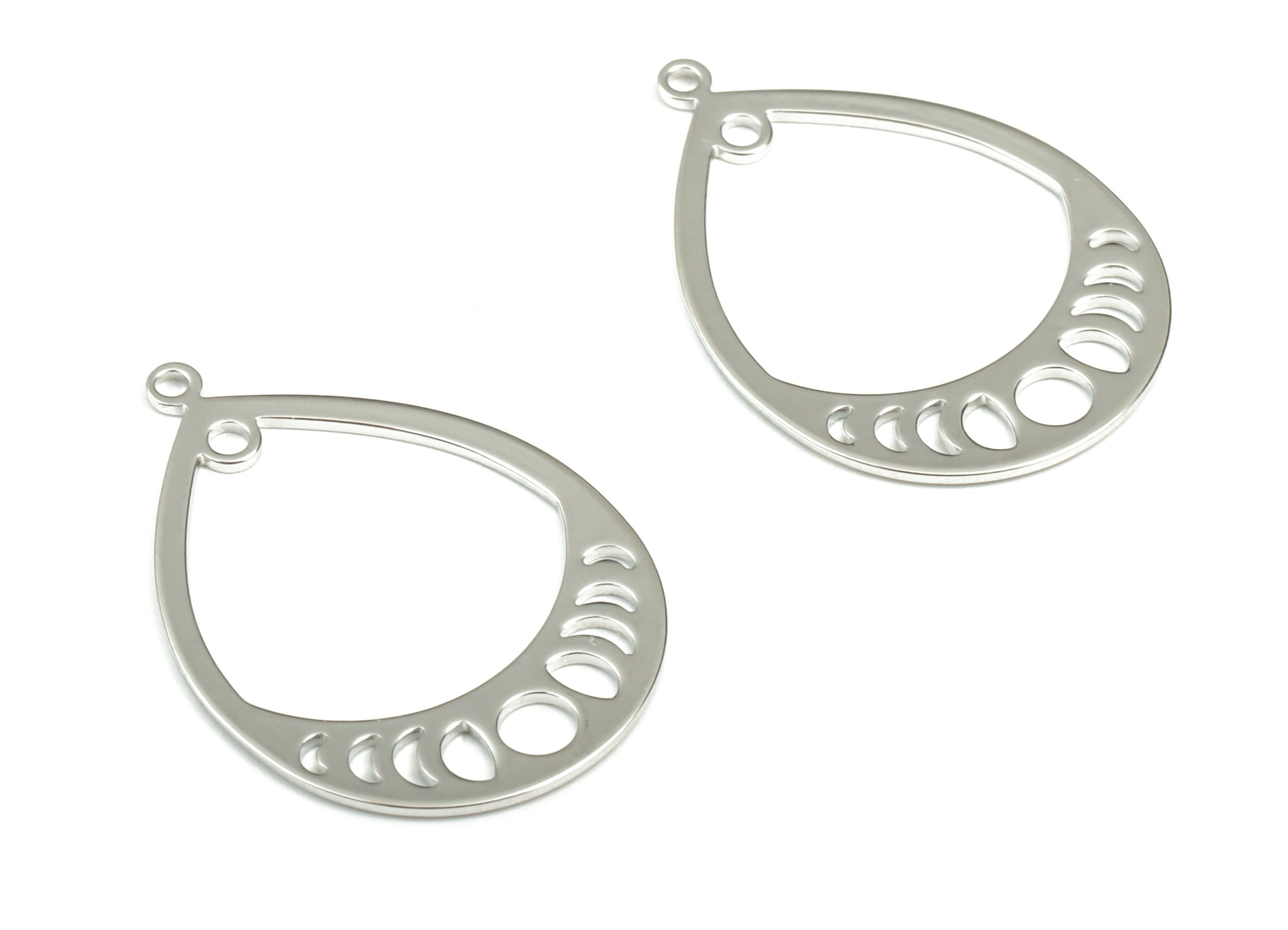 Brass Drop Earring Connector - 18K Real White Gold Plated - Brass Phases Of Moon Charms - Jewelry Supplies - 30.64x21.57x0.98mm - RGP2984S - DOMEDBAZAAR