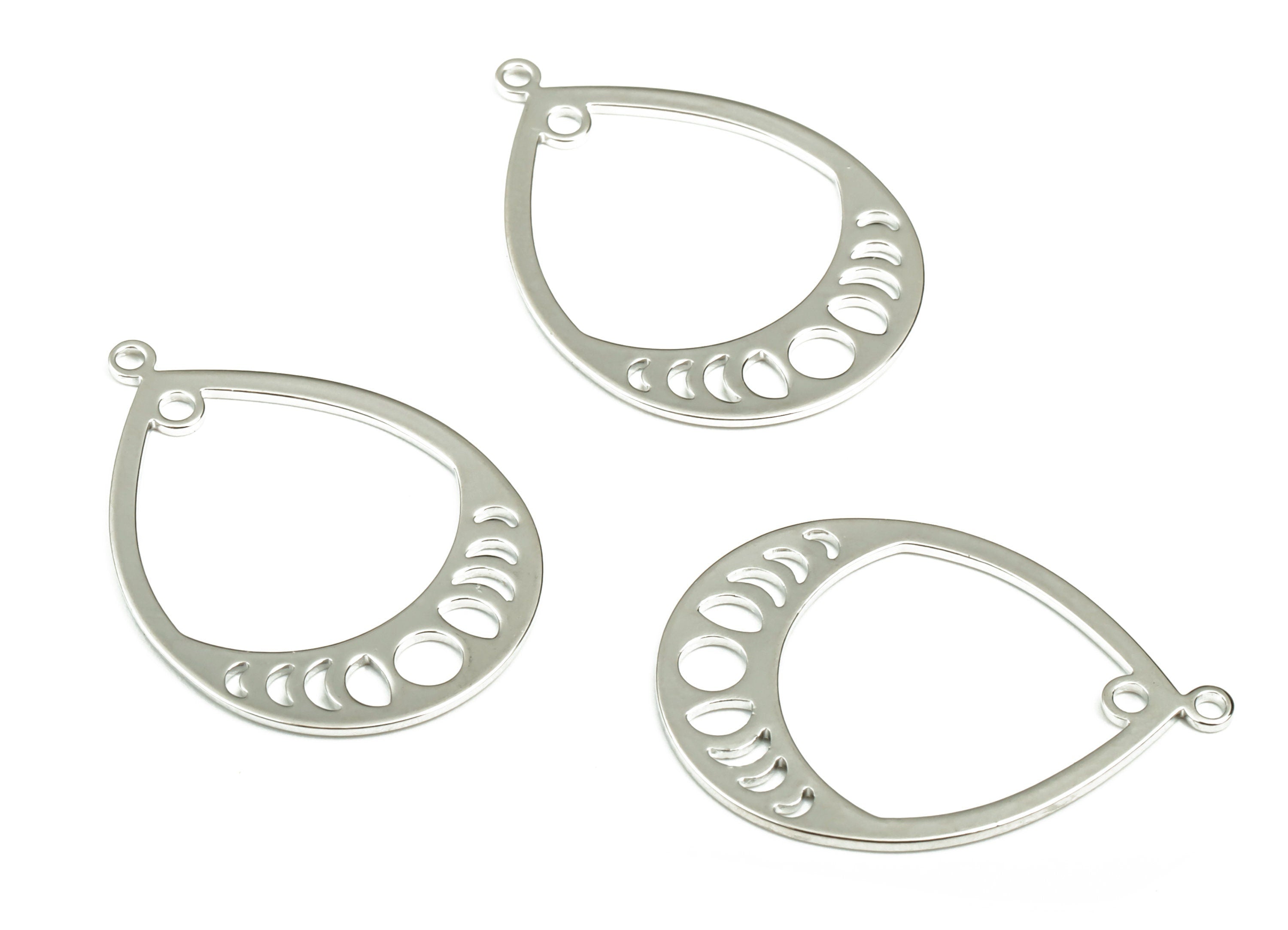 Brass Drop Earring Connector - 18K Real White Gold Plated - Brass Phases Of Moon Charms - Jewelry Supplies - 30.64x21.57x0.98mm - RGP2984S - DOMEDBAZAAR