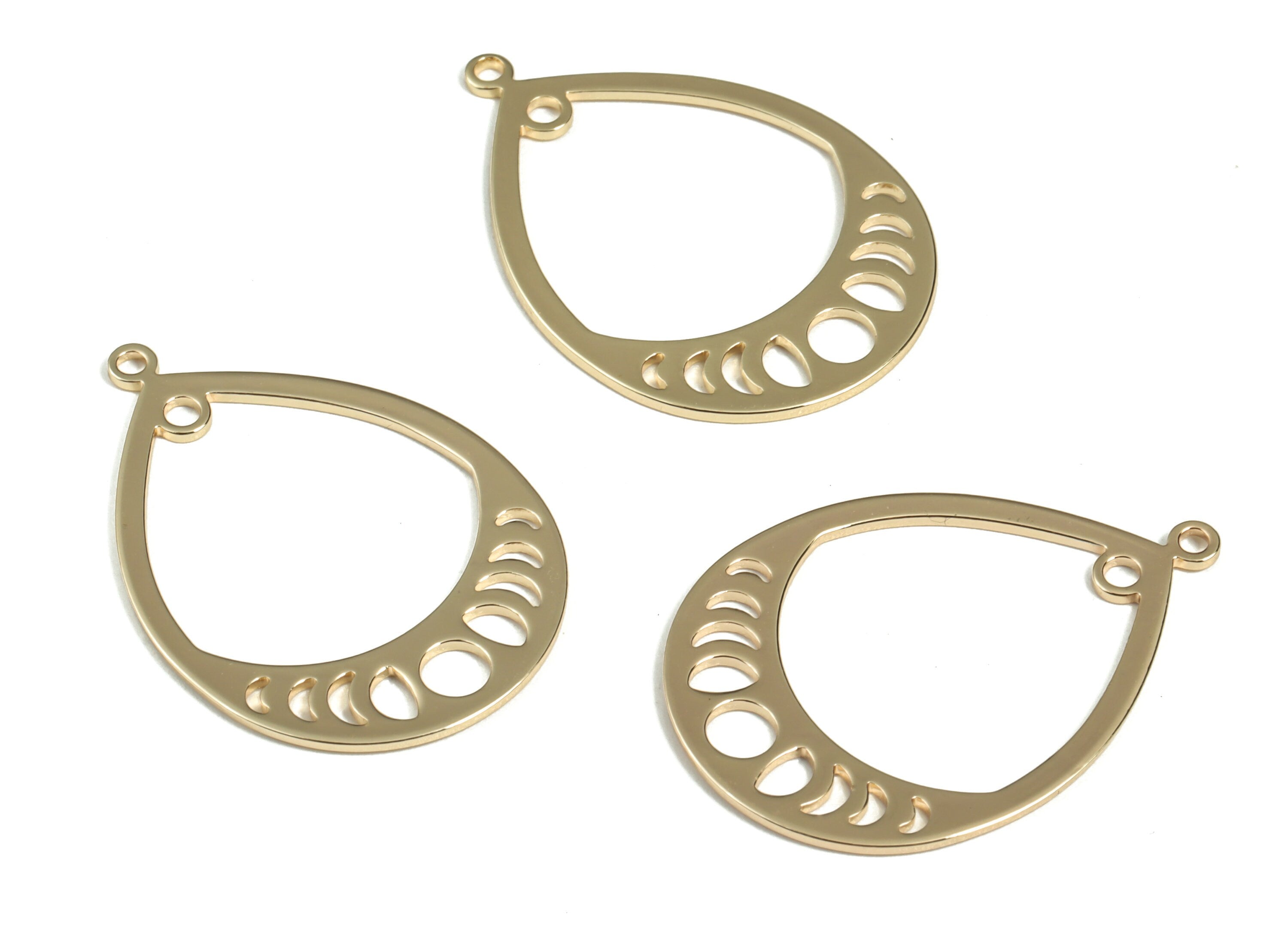 Brass Drop Earring Connector - 18K Real Gold Plated Brass Phases Of Moon Charms - Jewelry Making Supplies - 30.64x21.57x0.98mm - RGP2984G - DOMEDBAZAAR