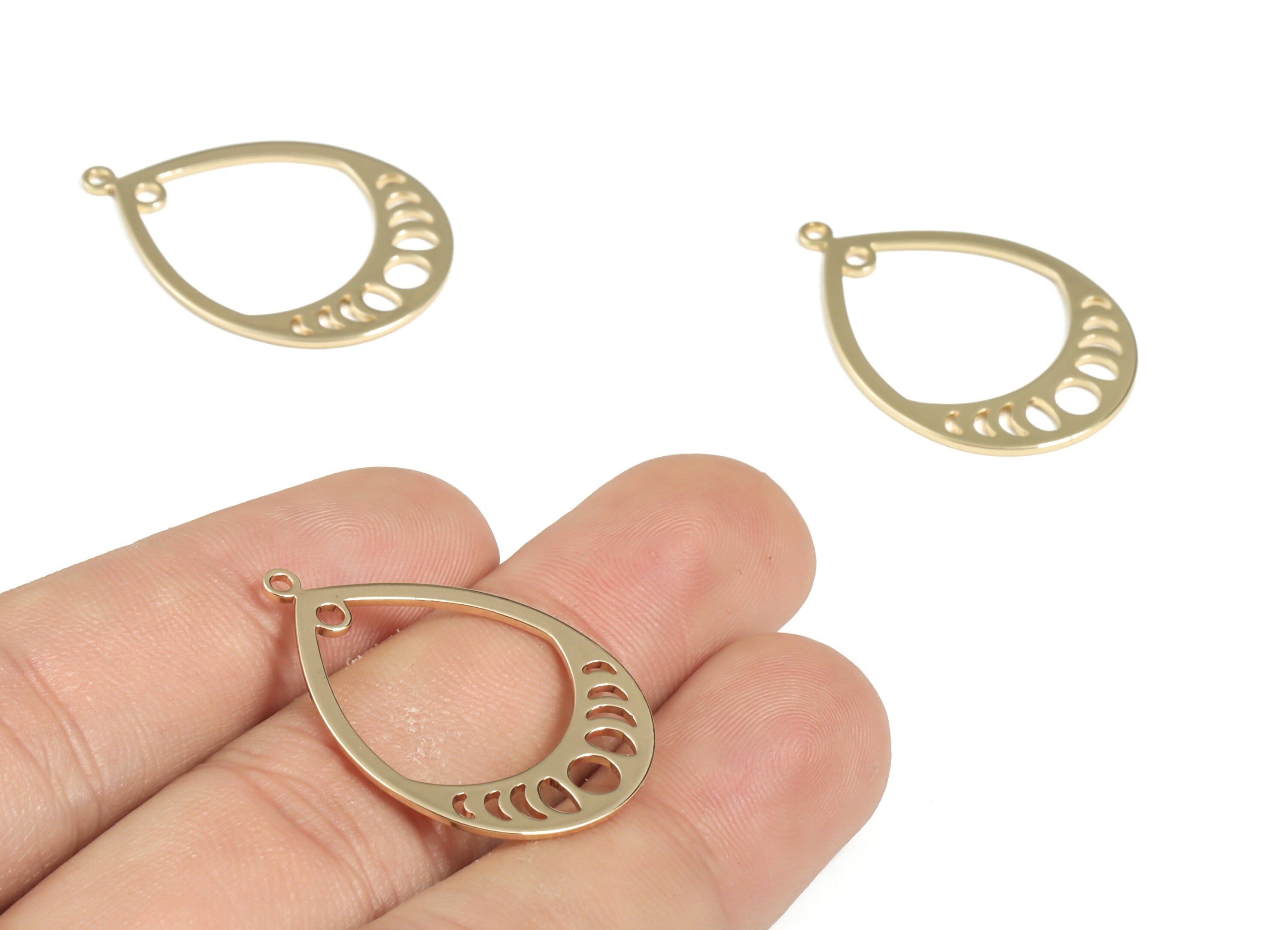 Brass Drop Earring Connector - 18K Real Gold Plated Brass Phases Of Moon Charms - Jewelry Making Supplies - 30.64x21.57x0.98mm - RGP2984G - DOMEDBAZAAR